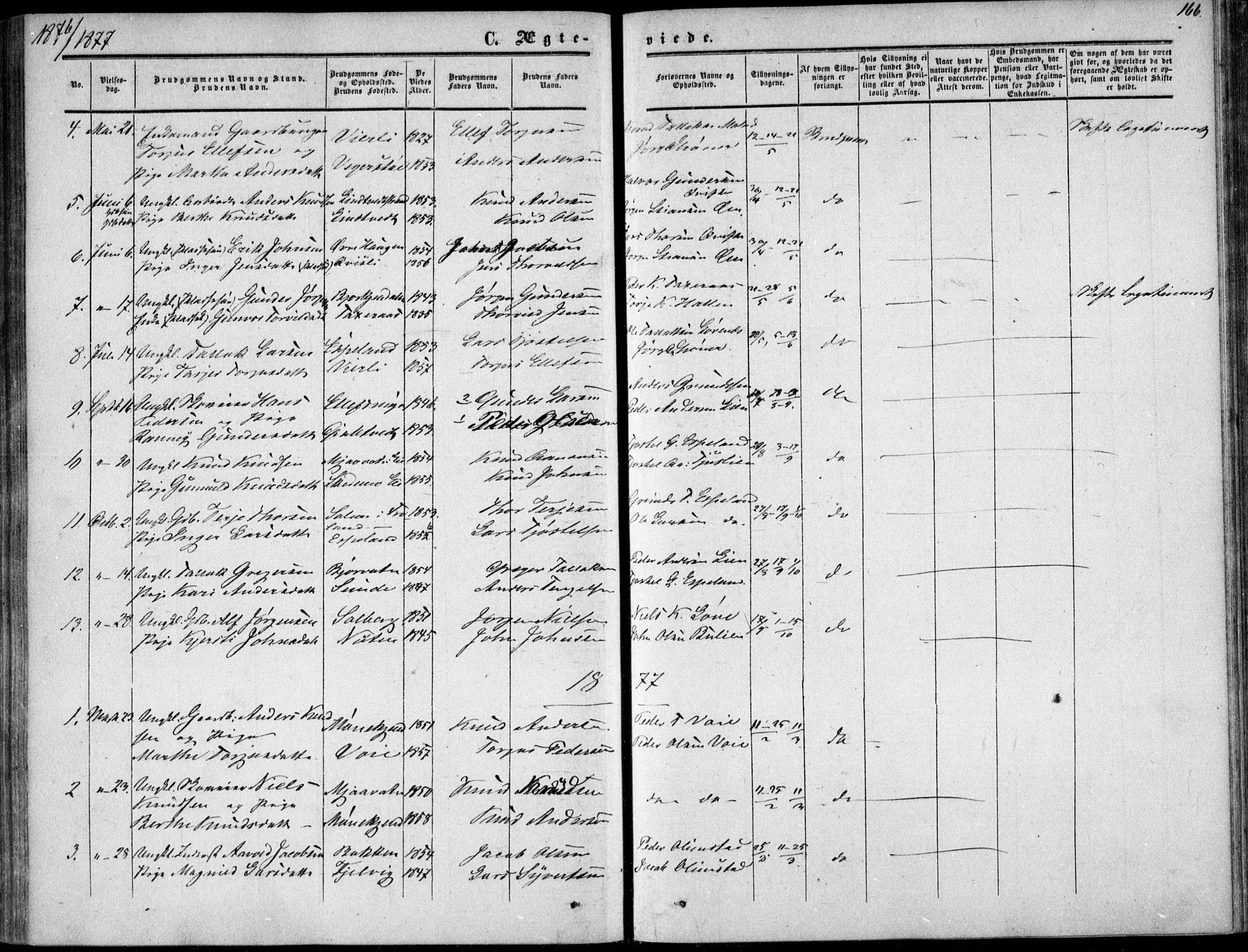 Gjerstad sokneprestkontor, AV/SAK-1111-0014/F/Fa/Fab/L0003: Parish register (official) no. A 3, 1853-1878, p. 166