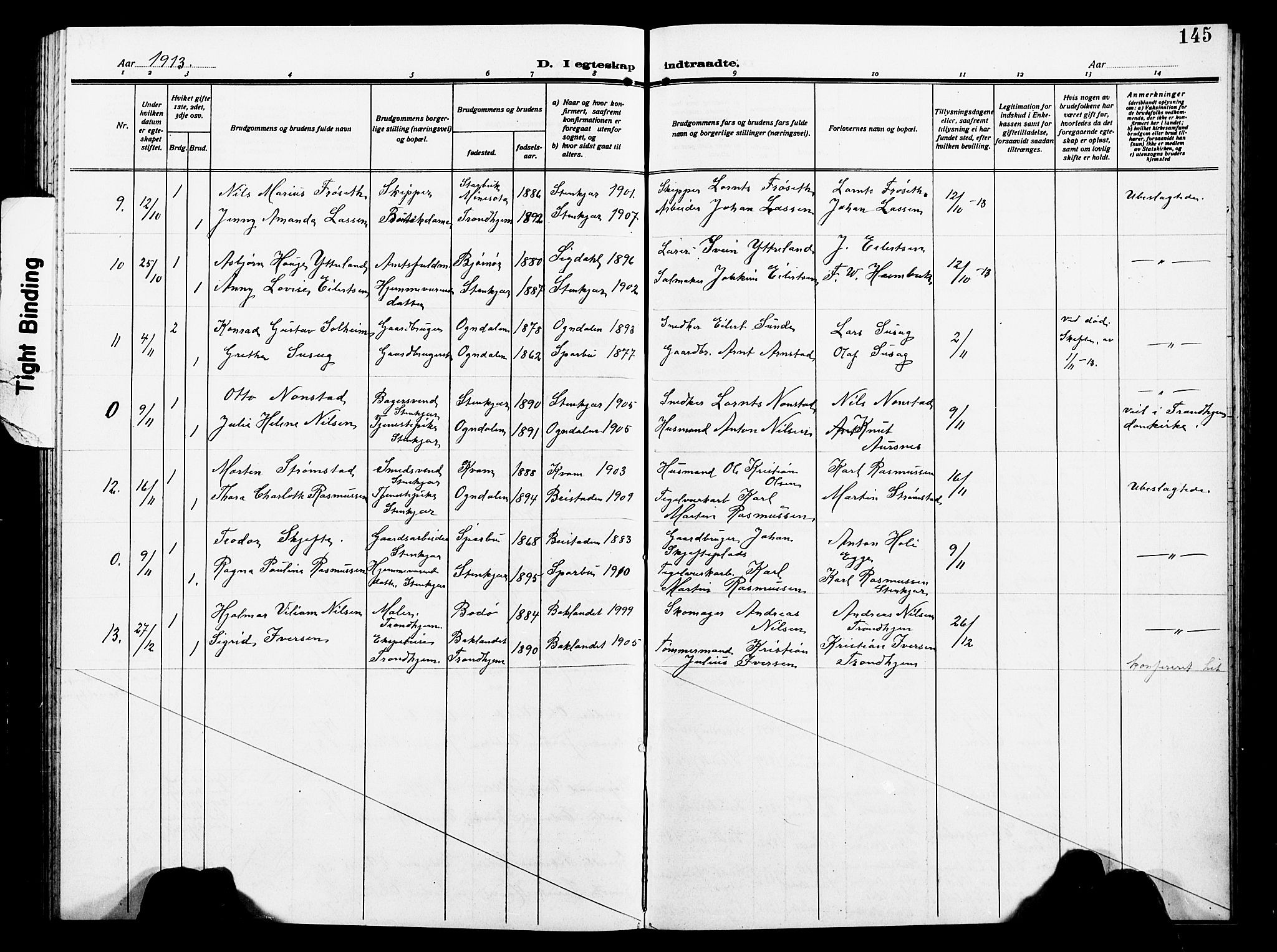 Ministerialprotokoller, klokkerbøker og fødselsregistre - Nord-Trøndelag, SAT/A-1458/739/L0376: Parish register (copy) no. 739C04, 1908-1917, p. 145