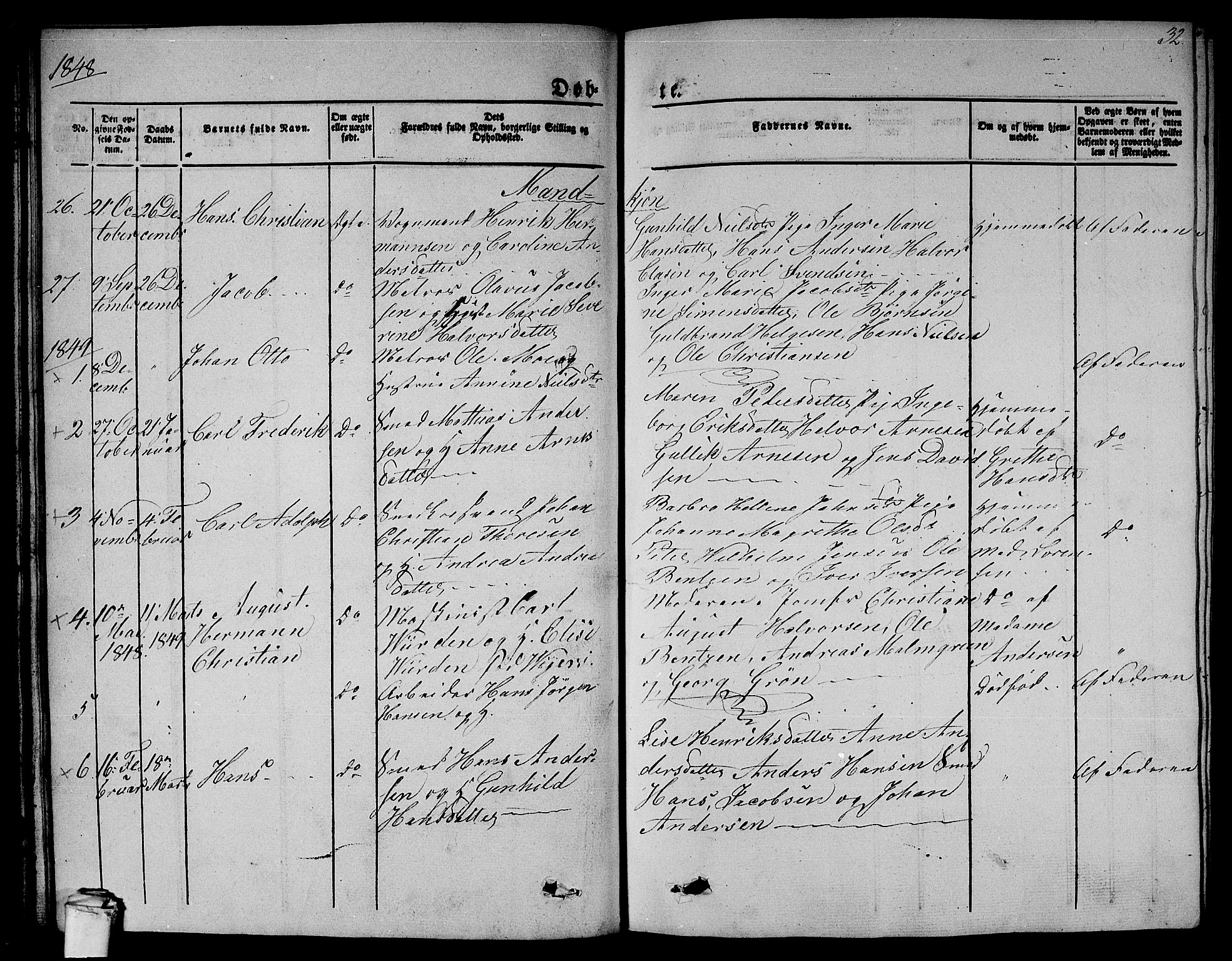 Larvik kirkebøker, SAKO/A-352/G/Gb/L0002: Parish register (copy) no. II 2, 1843-1866, p. 32