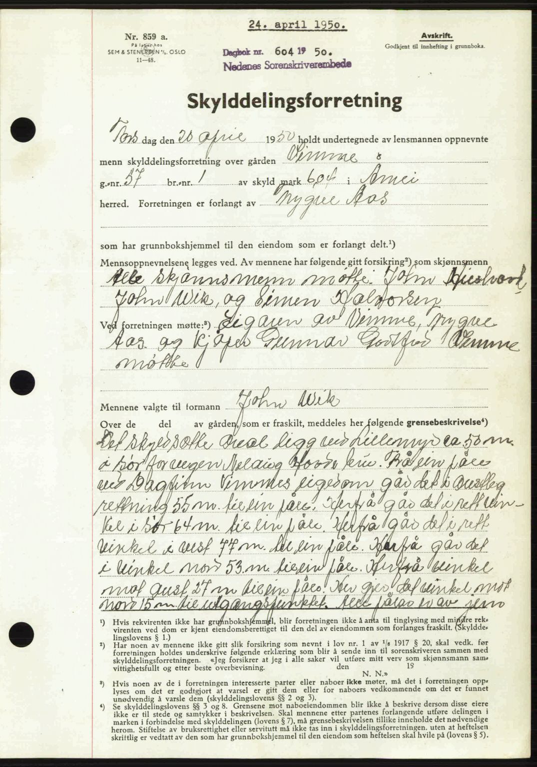 Nedenes sorenskriveri, AV/SAK-1221-0006/G/Gb/Gba/L0062: Mortgage book no. A14, 1949-1950, Diary no: : 604/1950