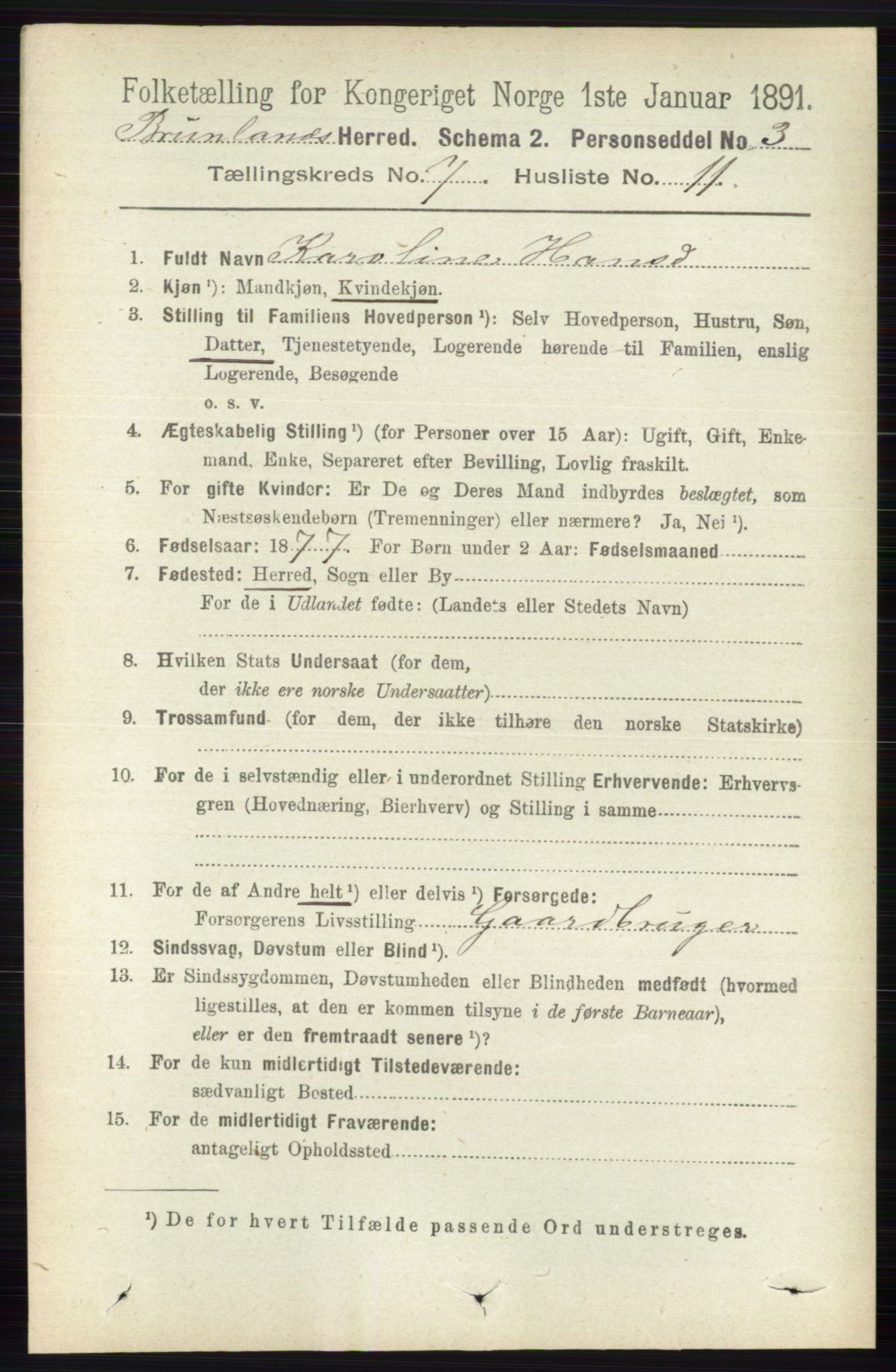 RA, 1891 census for 0726 Brunlanes, 1891, p. 3058
