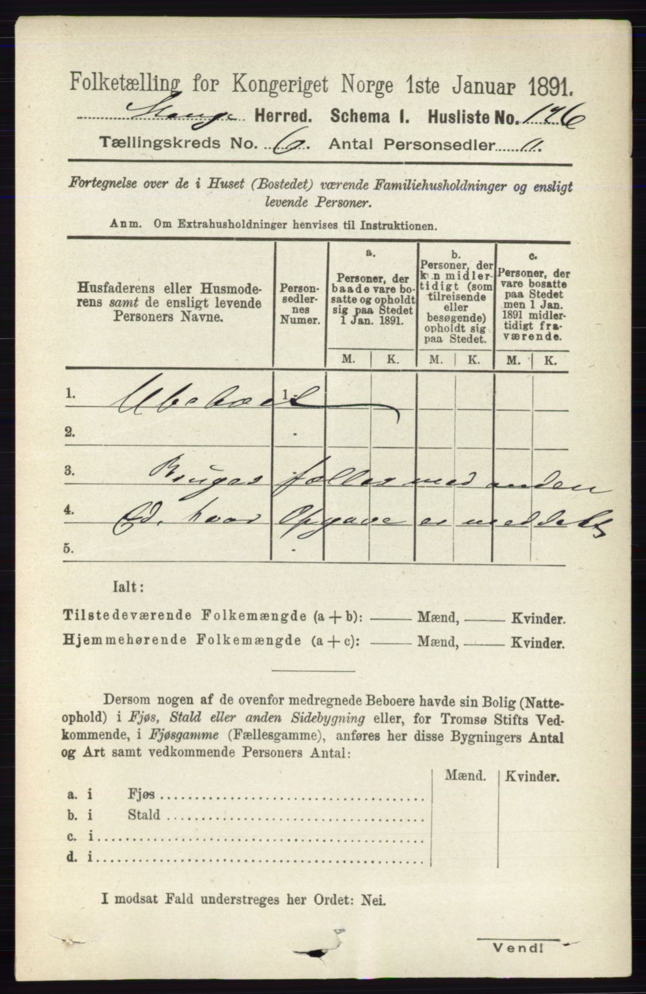 RA, 1891 census for 0417 Stange, 1891, p. 3952