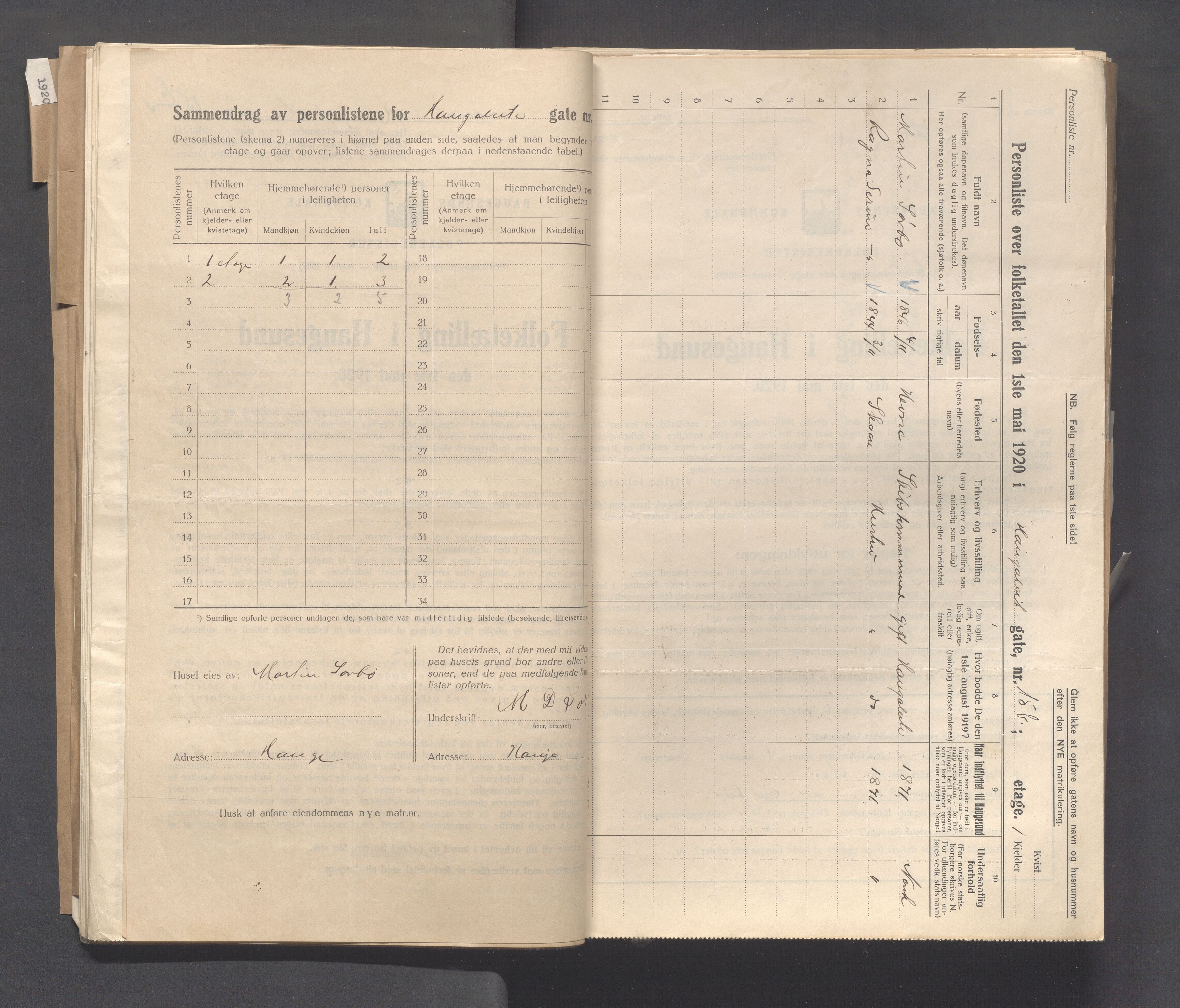 IKAR, Local census 1.5.1920 for Haugesund, 1920, p. 1151