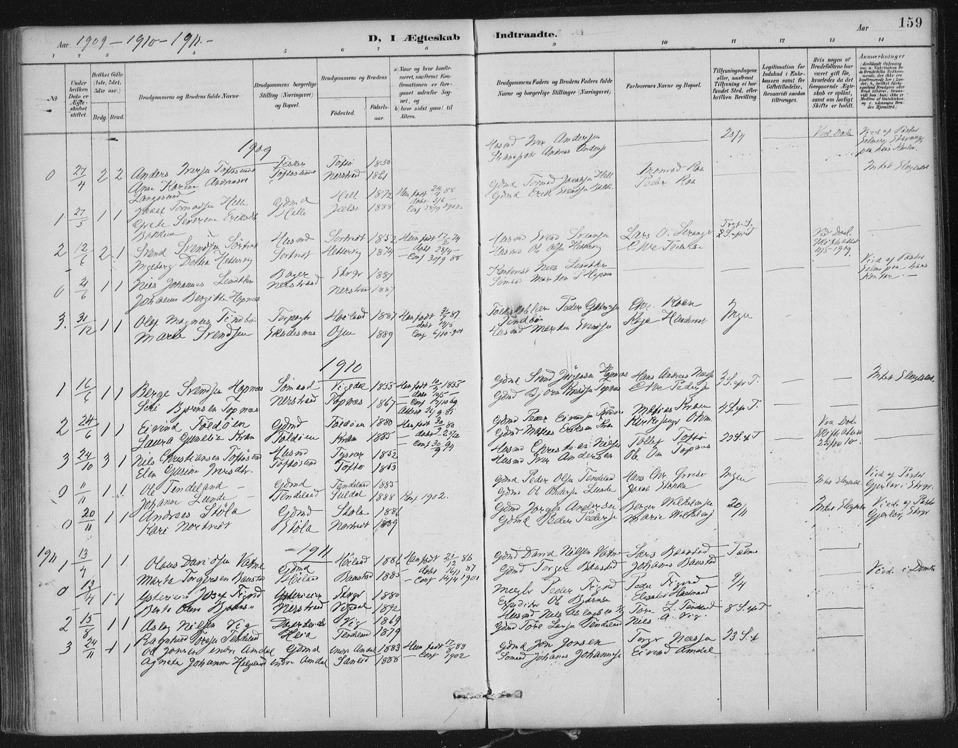 Nedstrand sokneprestkontor, SAST/A-101841/01/IV: Parish register (official) no. A 12, 1887-1915, p. 159