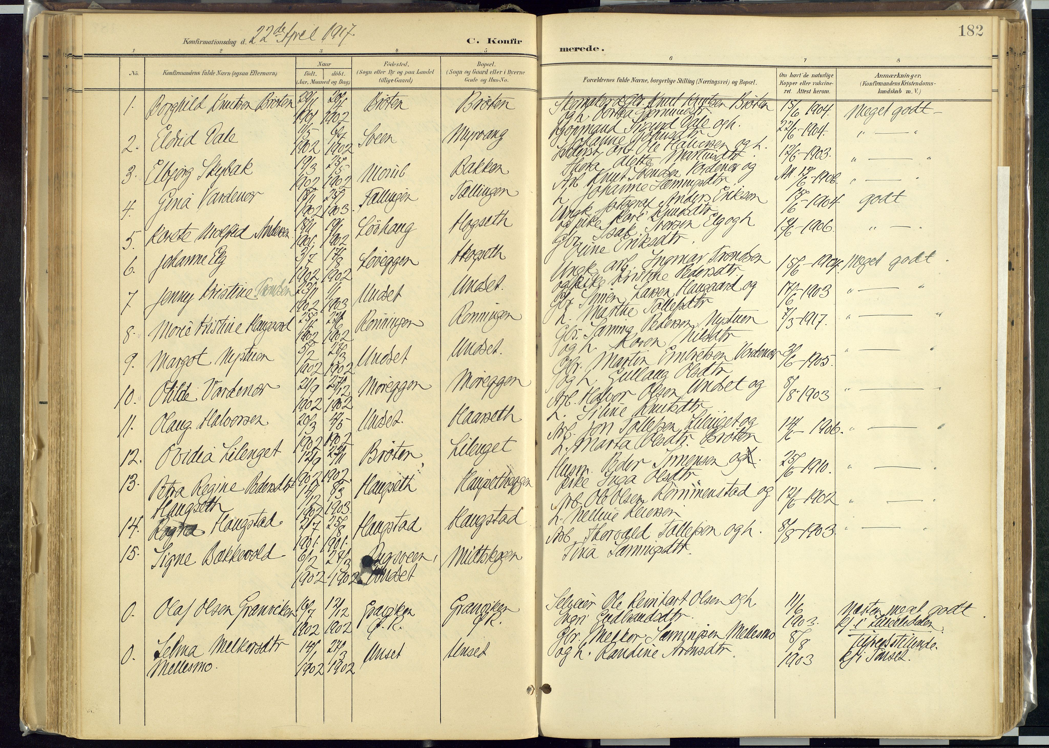 Rendalen prestekontor, AV/SAH-PREST-054/H/Ha/Haa/L0012: Parish register (official) no. 12, 1901-1928, p. 182