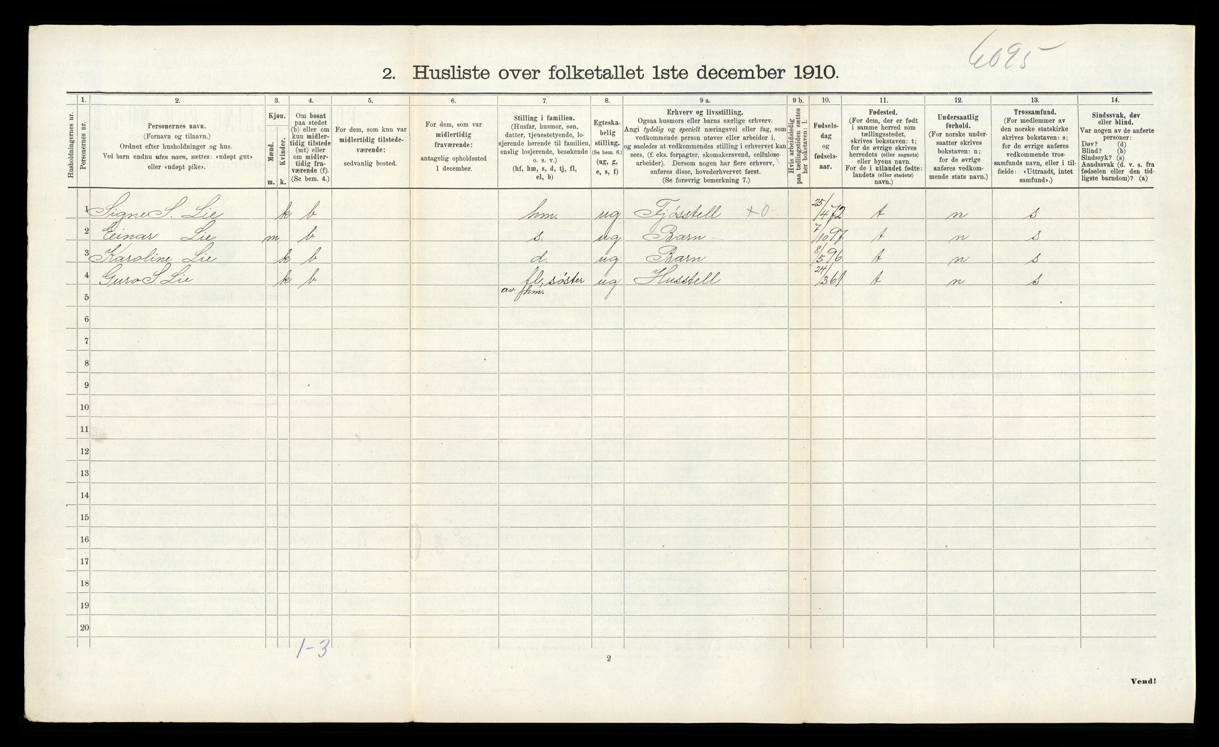 RA, 1910 census for Fyresdal, 1910, p. 568