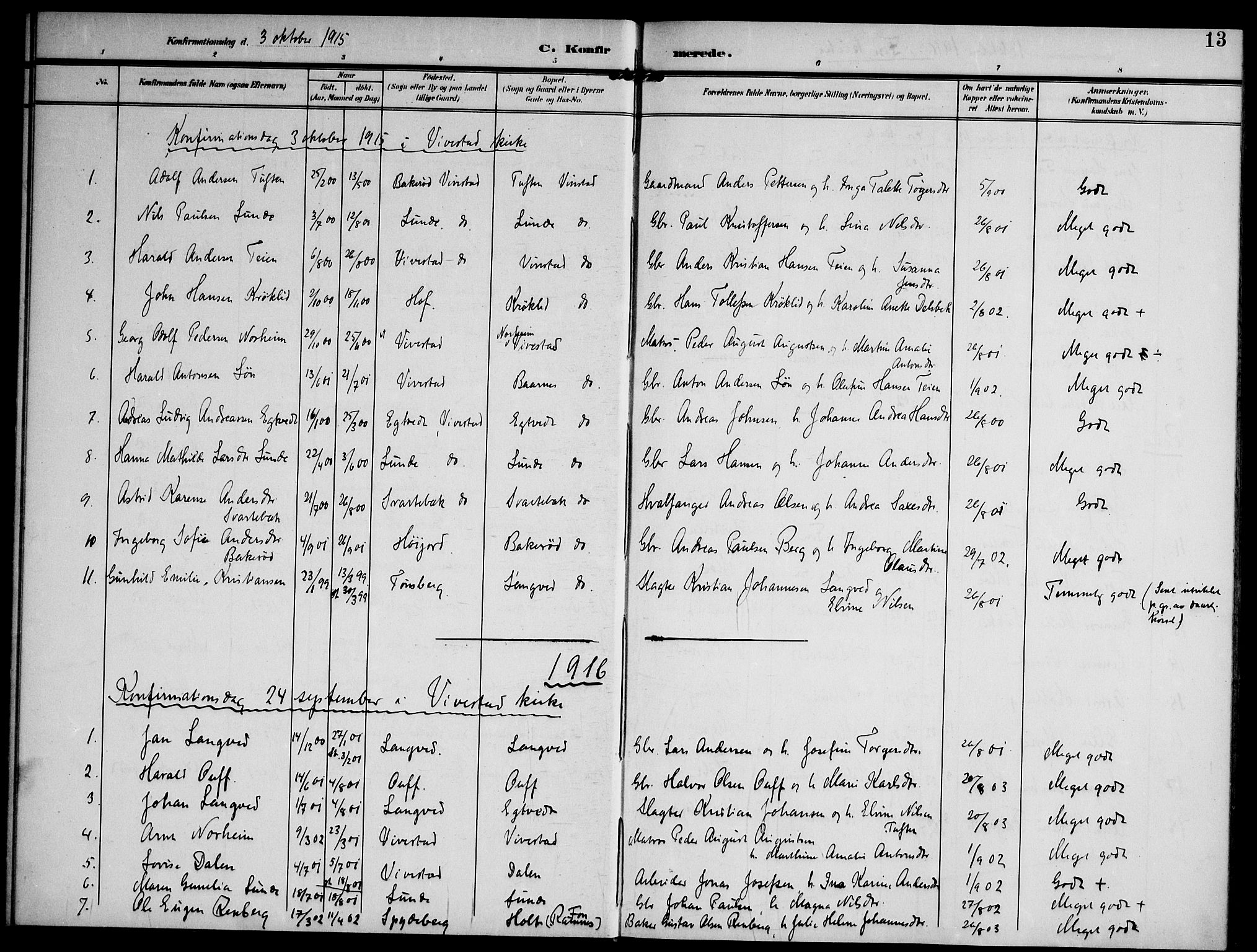 Ramnes kirkebøker, AV/SAKO-A-314/F/Fd/L0004: Curate's parish register no. IV 4, 1907-1919, p. 13