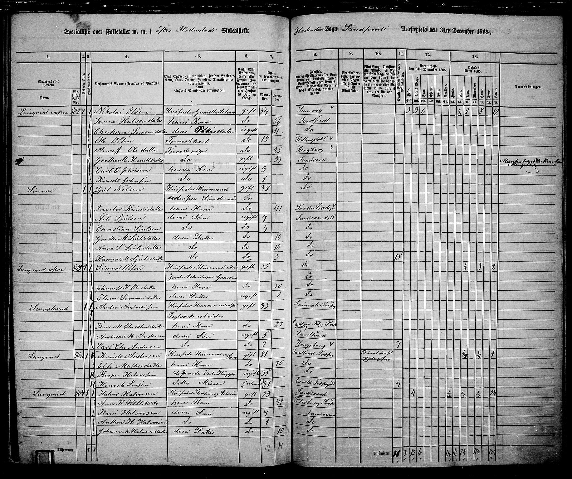 RA, 1865 census for Sandsvær, 1865, p. 171