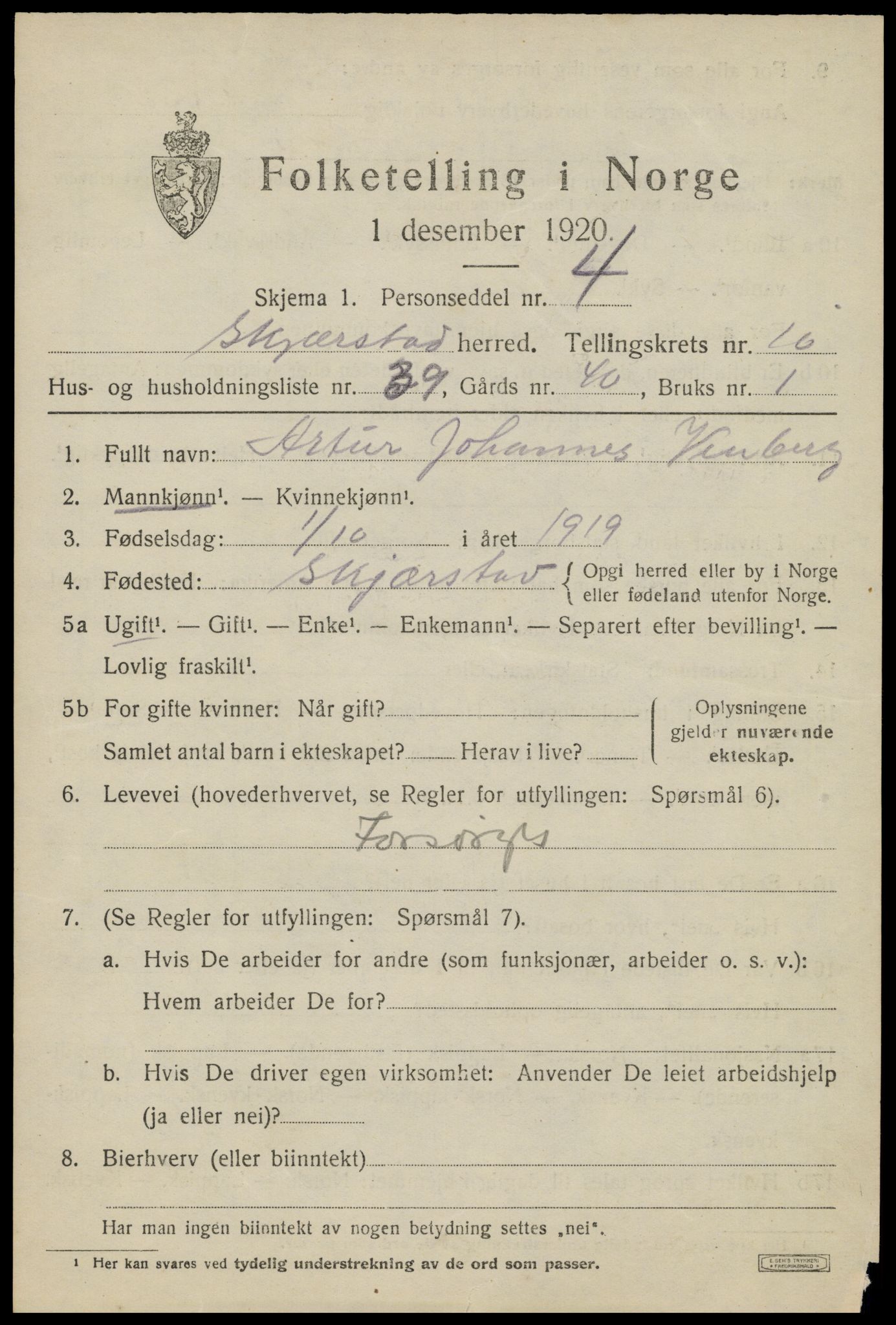 SAT, 1920 census for Skjerstad, 1920, p. 4201