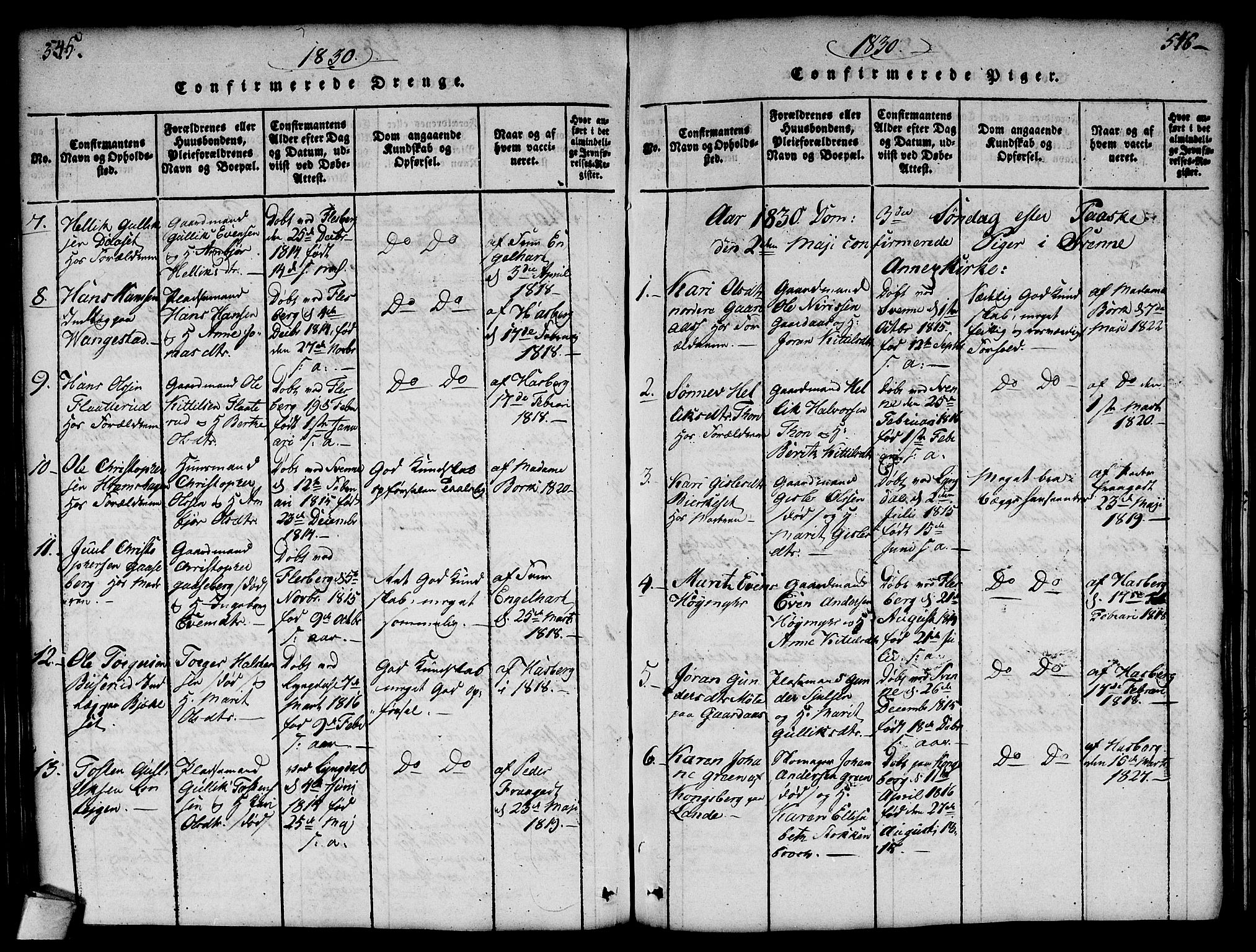 Flesberg kirkebøker, AV/SAKO-A-18/G/Ga/L0001: Parish register (copy) no. I 1, 1816-1834, p. 545-546