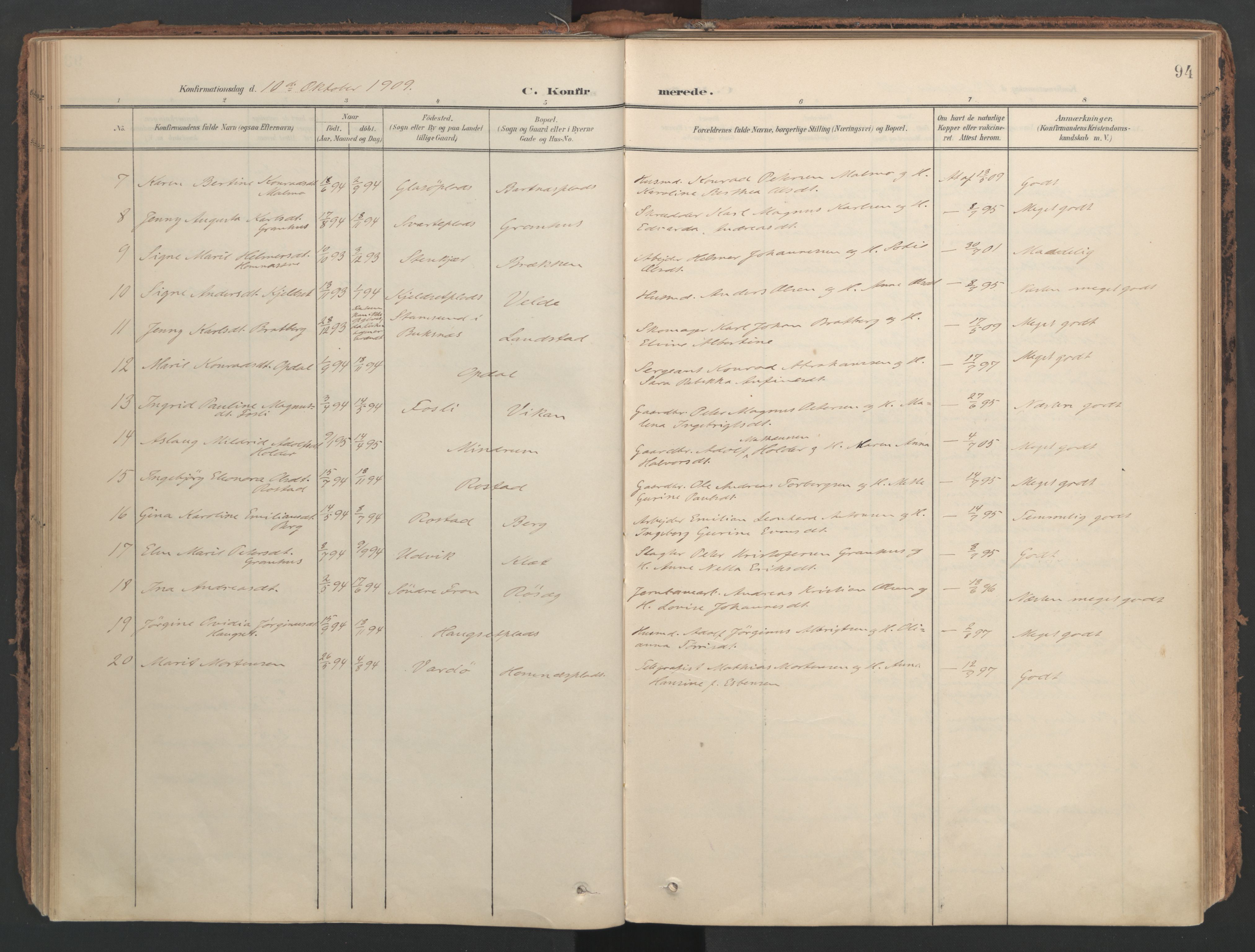 Ministerialprotokoller, klokkerbøker og fødselsregistre - Nord-Trøndelag, SAT/A-1458/741/L0397: Parish register (official) no. 741A11, 1901-1911, p. 94