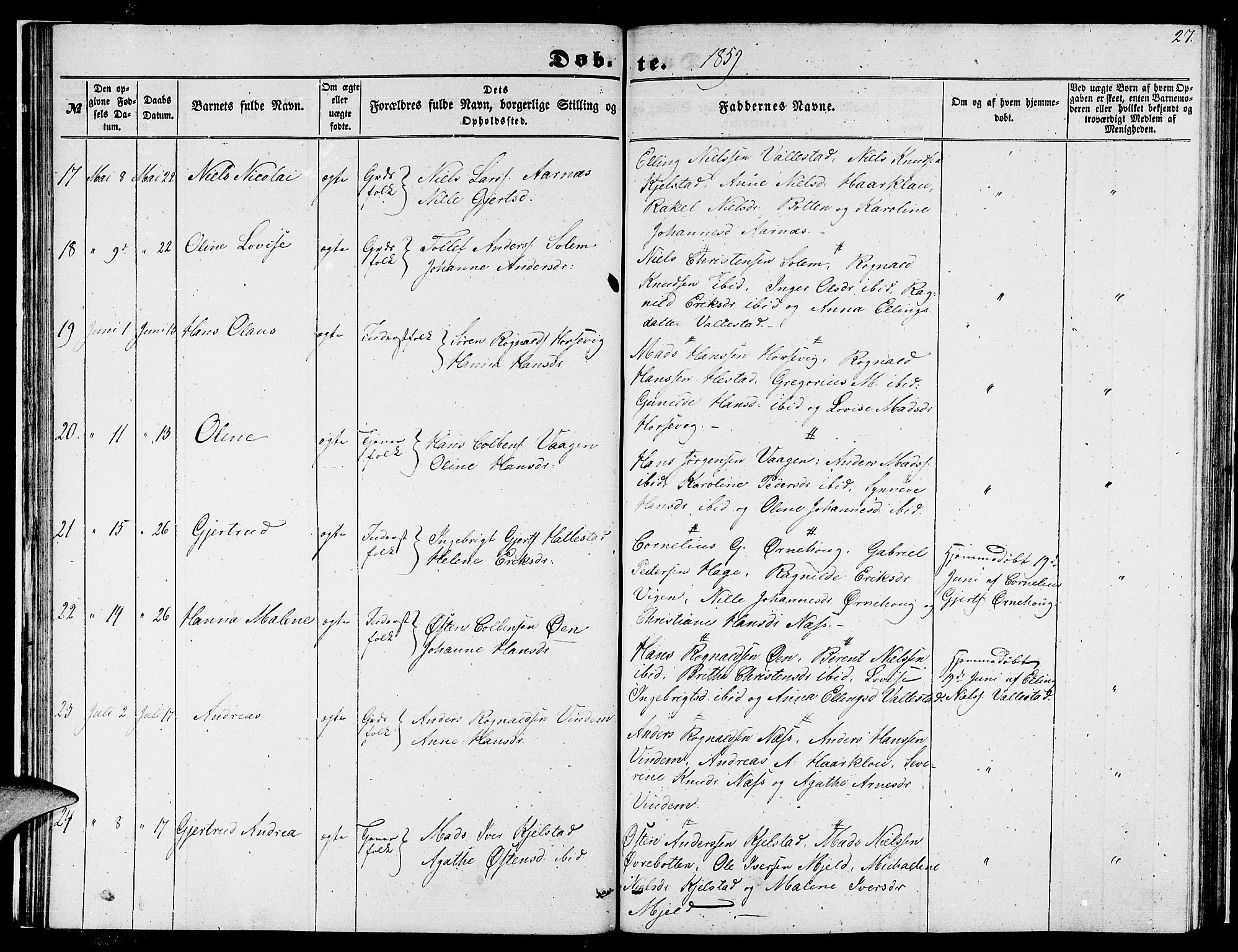 Gaular sokneprestembete, SAB/A-80001/H/Hab: Parish register (copy) no. C 1, 1853-1877, p. 27
