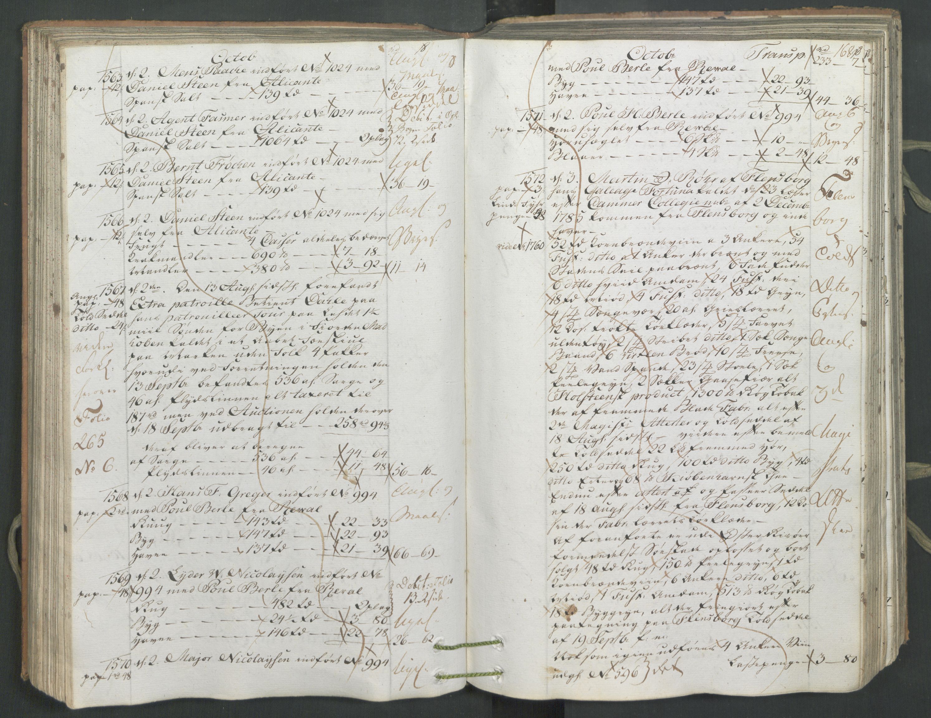 Generaltollkammeret, tollregnskaper, AV/RA-EA-5490/R26/L0222/0001: Tollregnskaper Bergen A / Inngående hovedtollbok, 1786, p. 167b-168a