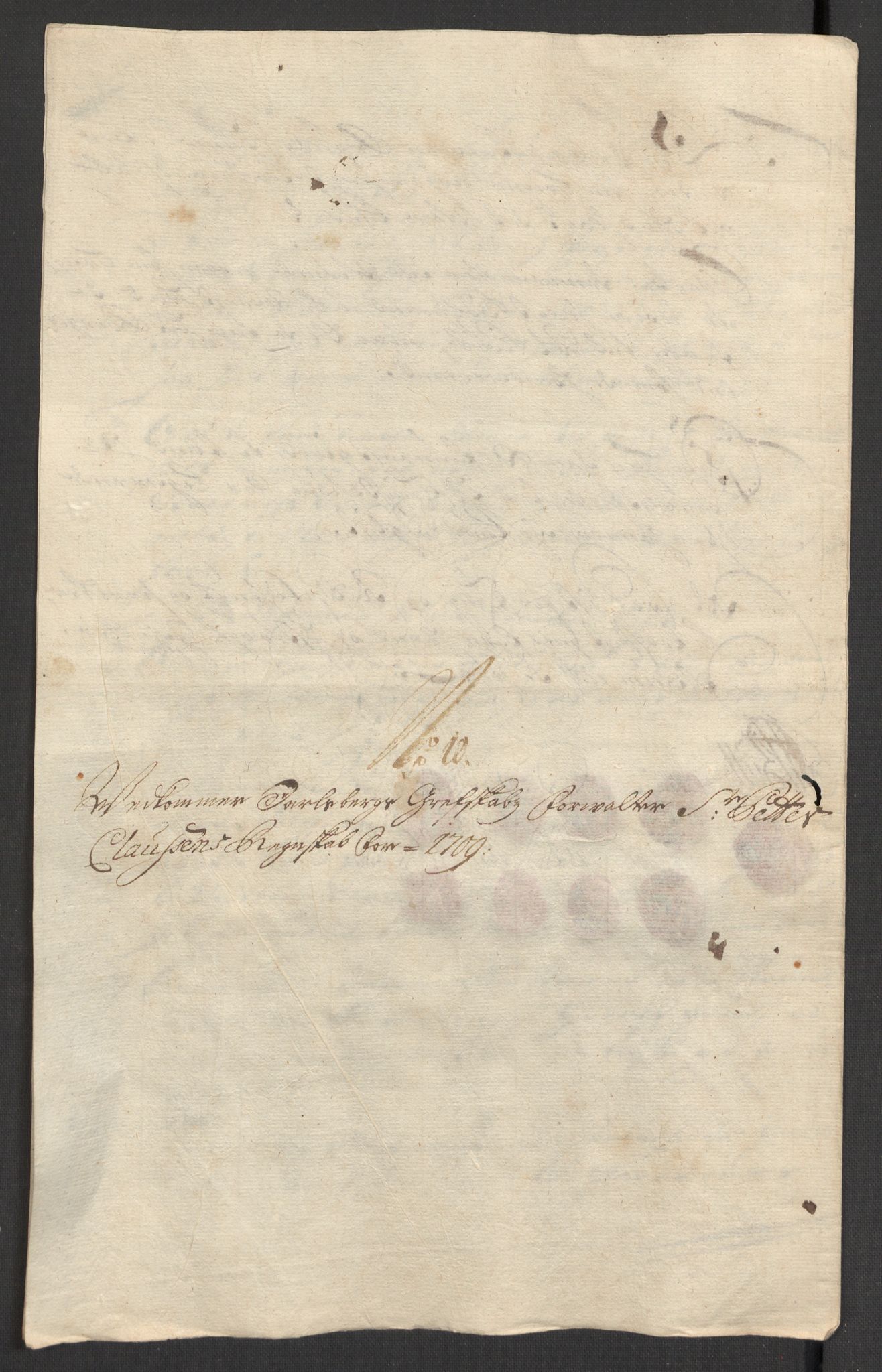 Rentekammeret inntil 1814, Reviderte regnskaper, Fogderegnskap, AV/RA-EA-4092/R32/L1874: Fogderegnskap Jarlsberg grevskap, 1709, p. 151