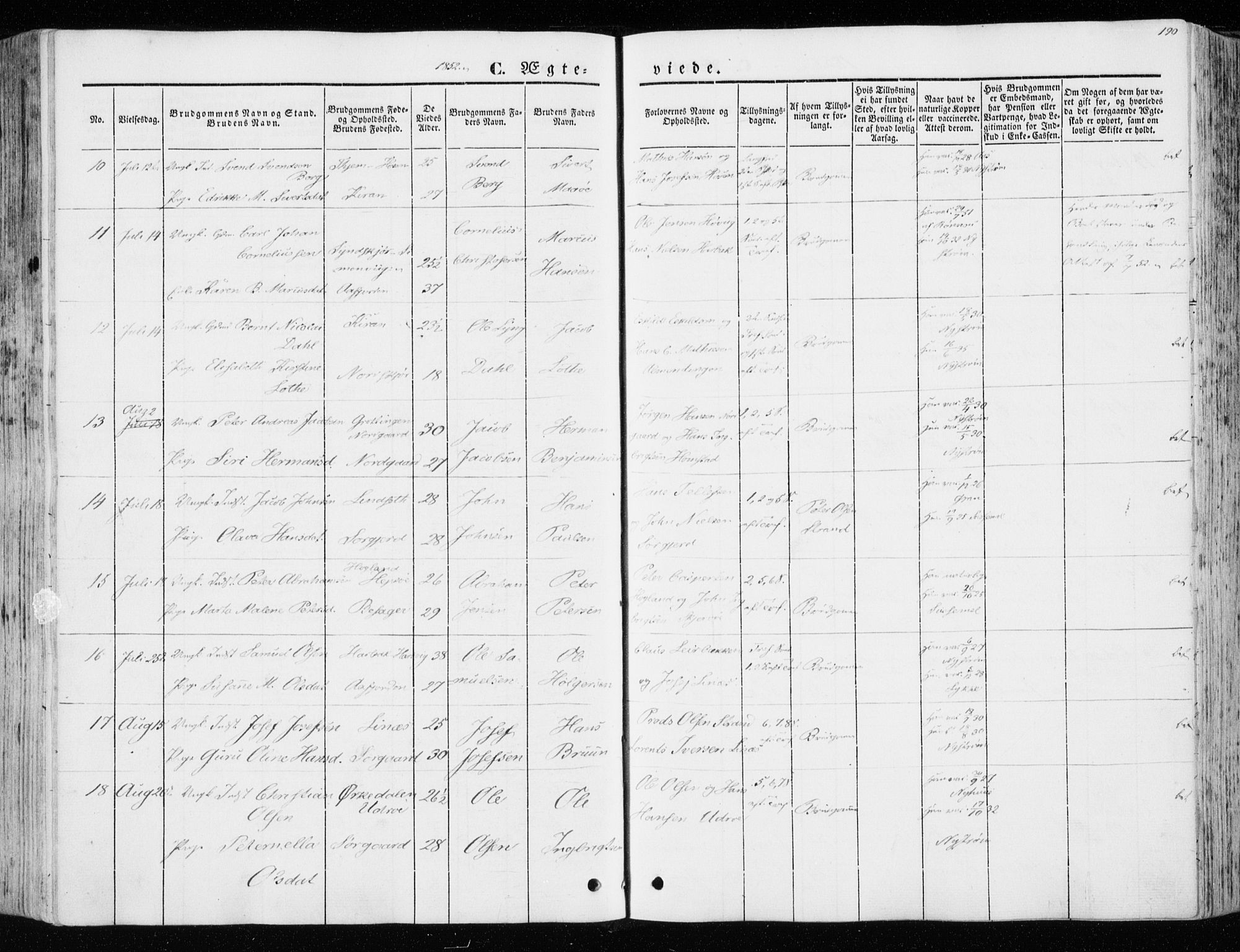 Ministerialprotokoller, klokkerbøker og fødselsregistre - Sør-Trøndelag, AV/SAT-A-1456/657/L0704: Parish register (official) no. 657A05, 1846-1857, p. 190