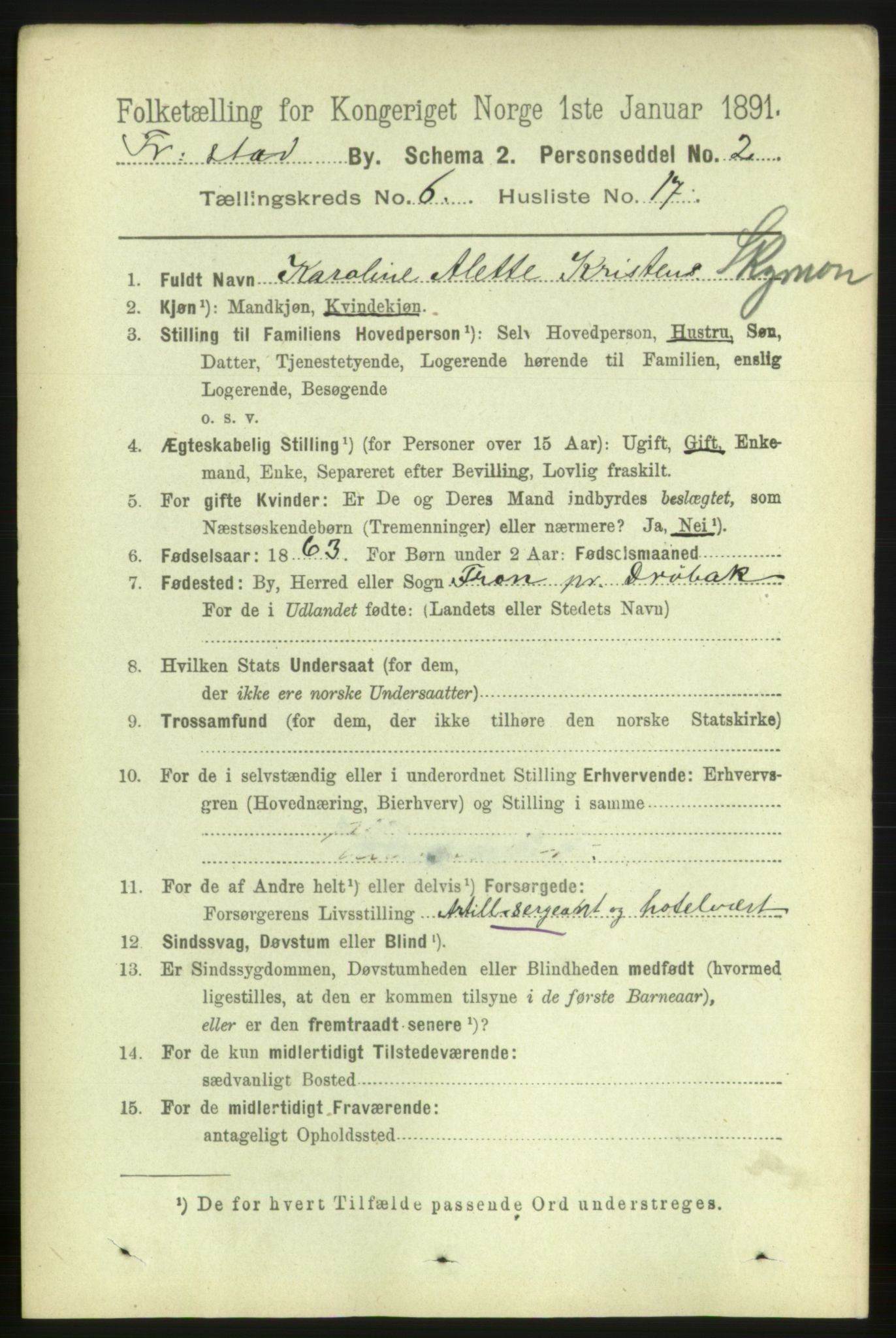 RA, 1891 census for 0103 Fredrikstad, 1891, p. 7807