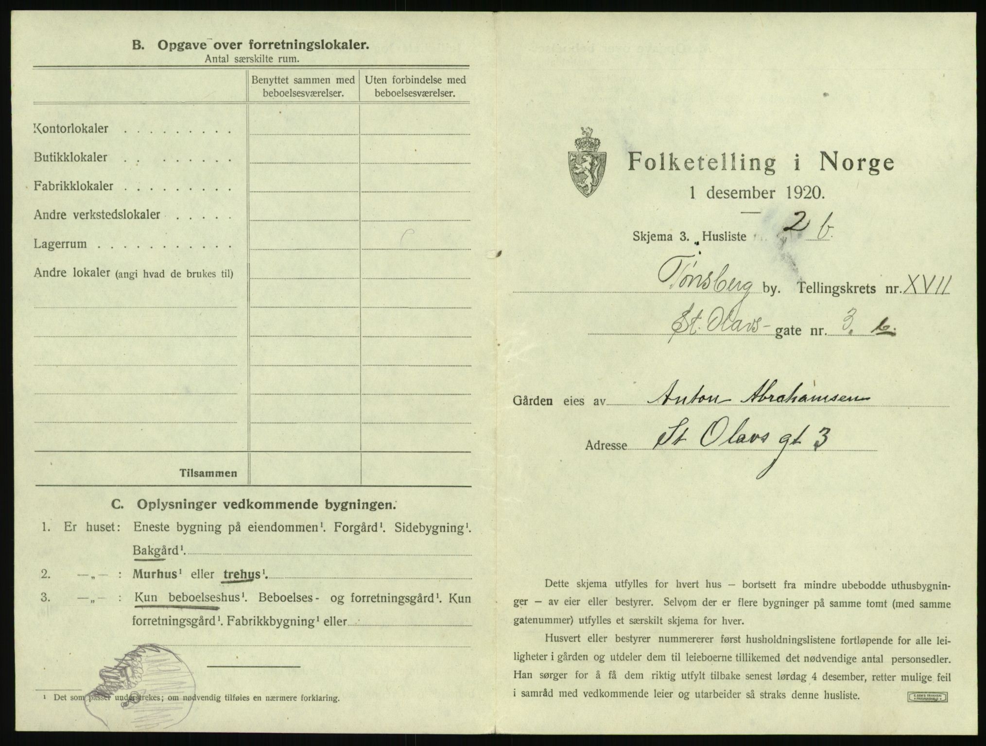 SAKO, 1920 census for Tønsberg, 1920, p. 1773