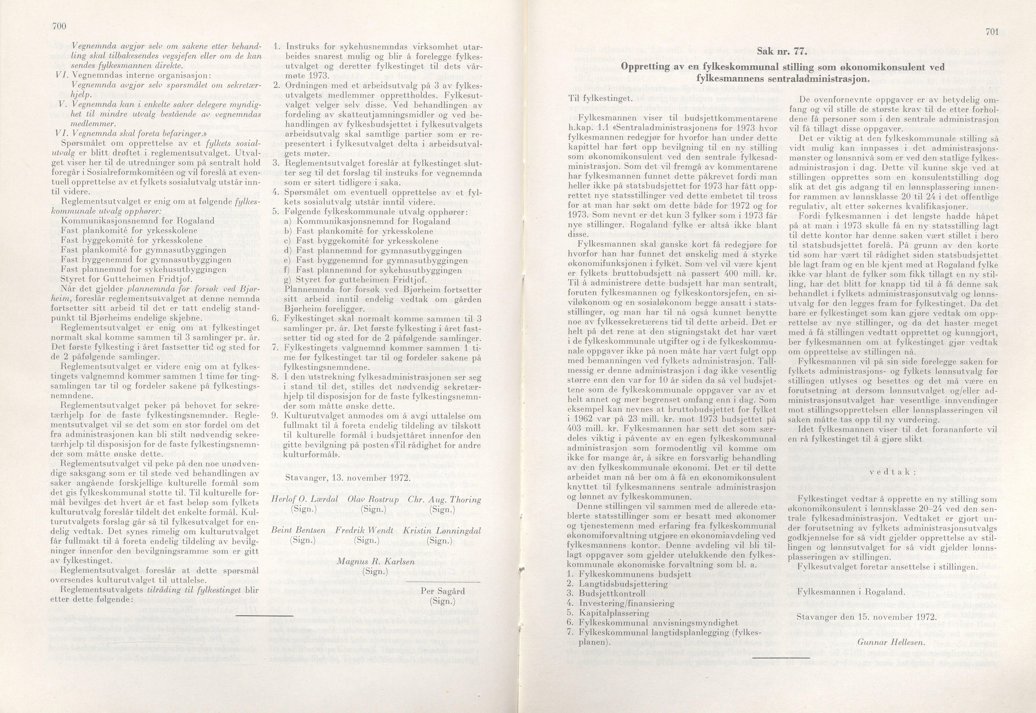 Rogaland fylkeskommune - Fylkesrådmannen , IKAR/A-900/A/Aa/Aaa/L0092: Møtebok , 1972, p. 700-701