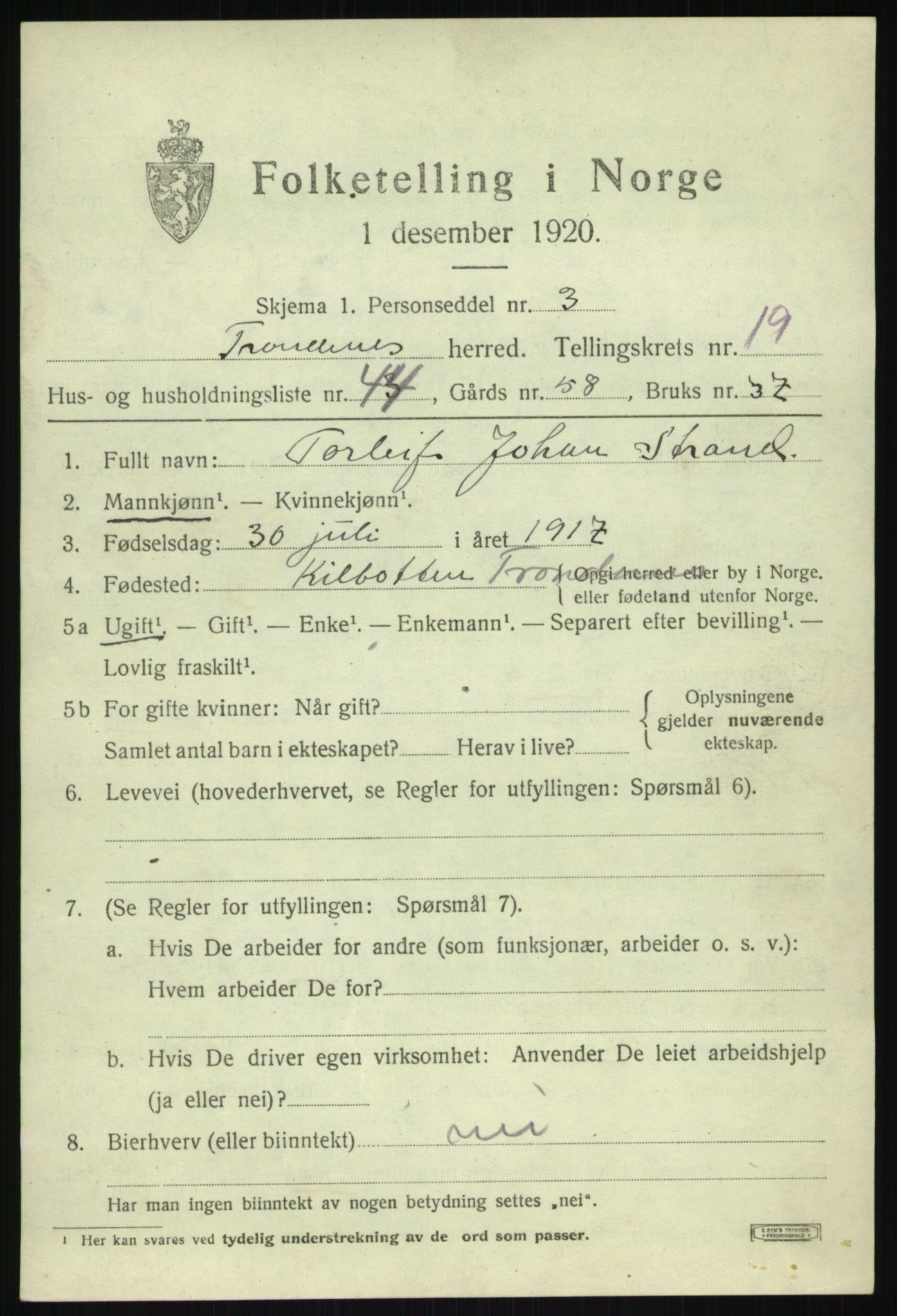 SATØ, 1920 census for Trondenes, 1920, p. 14134