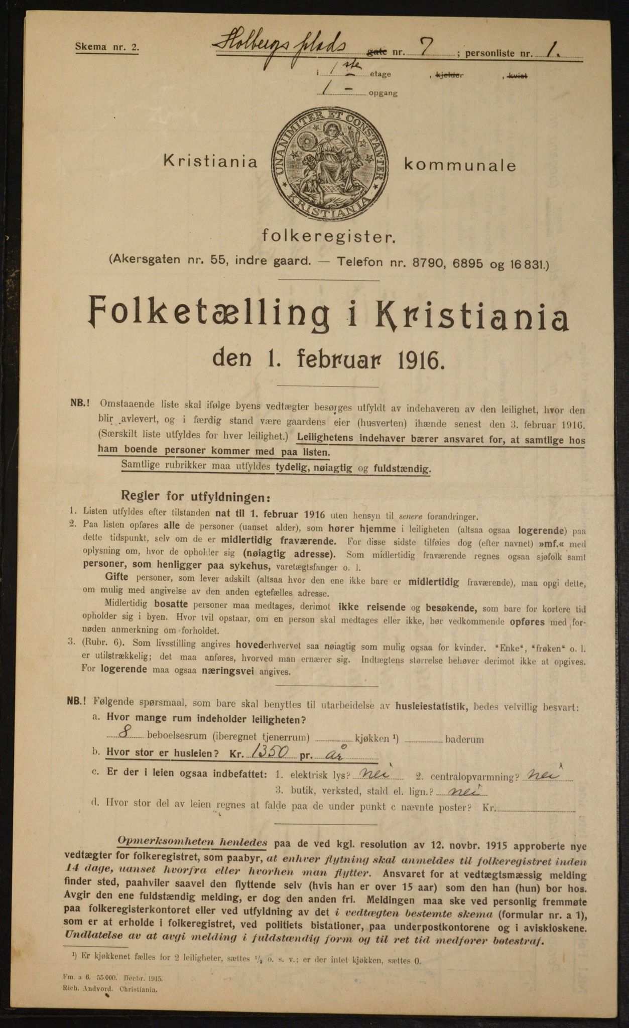 OBA, Municipal Census 1916 for Kristiania, 1916, p. 41288