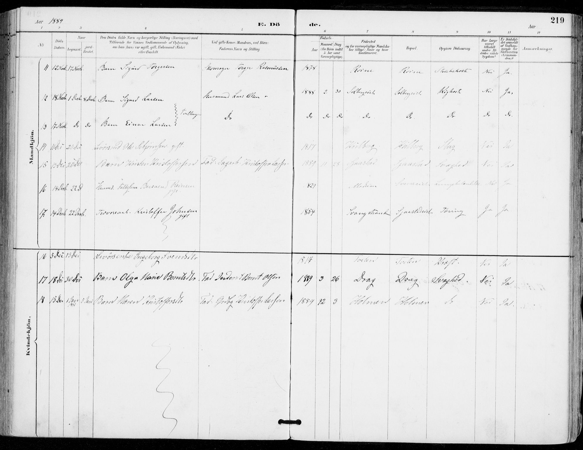 Sylling kirkebøker, AV/SAKO-A-247/F/Fa/L0001: Parish register (official) no. 1, 1883-1910, p. 219