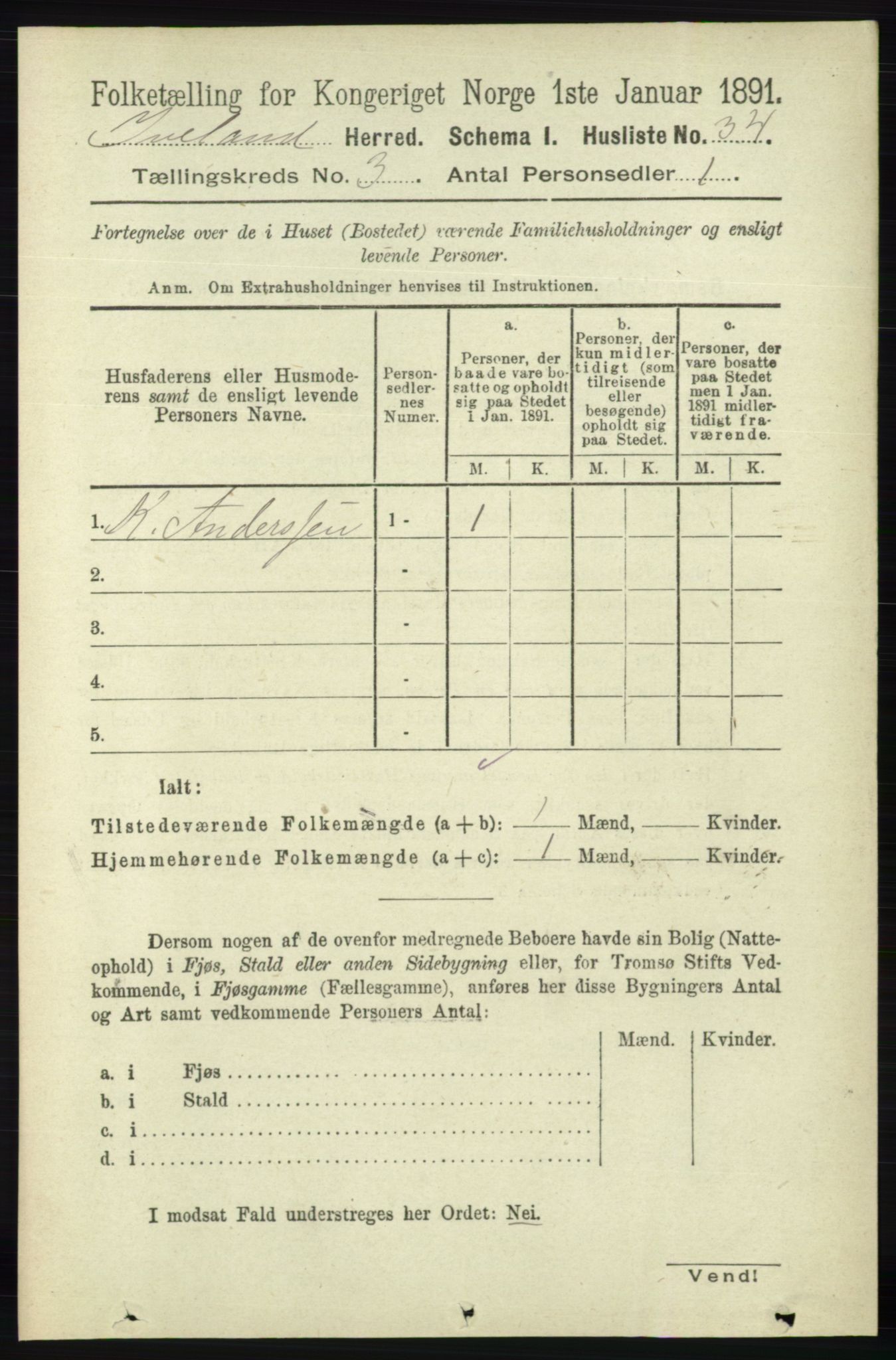 RA, 1891 census for 0935 Iveland, 1891, p. 724