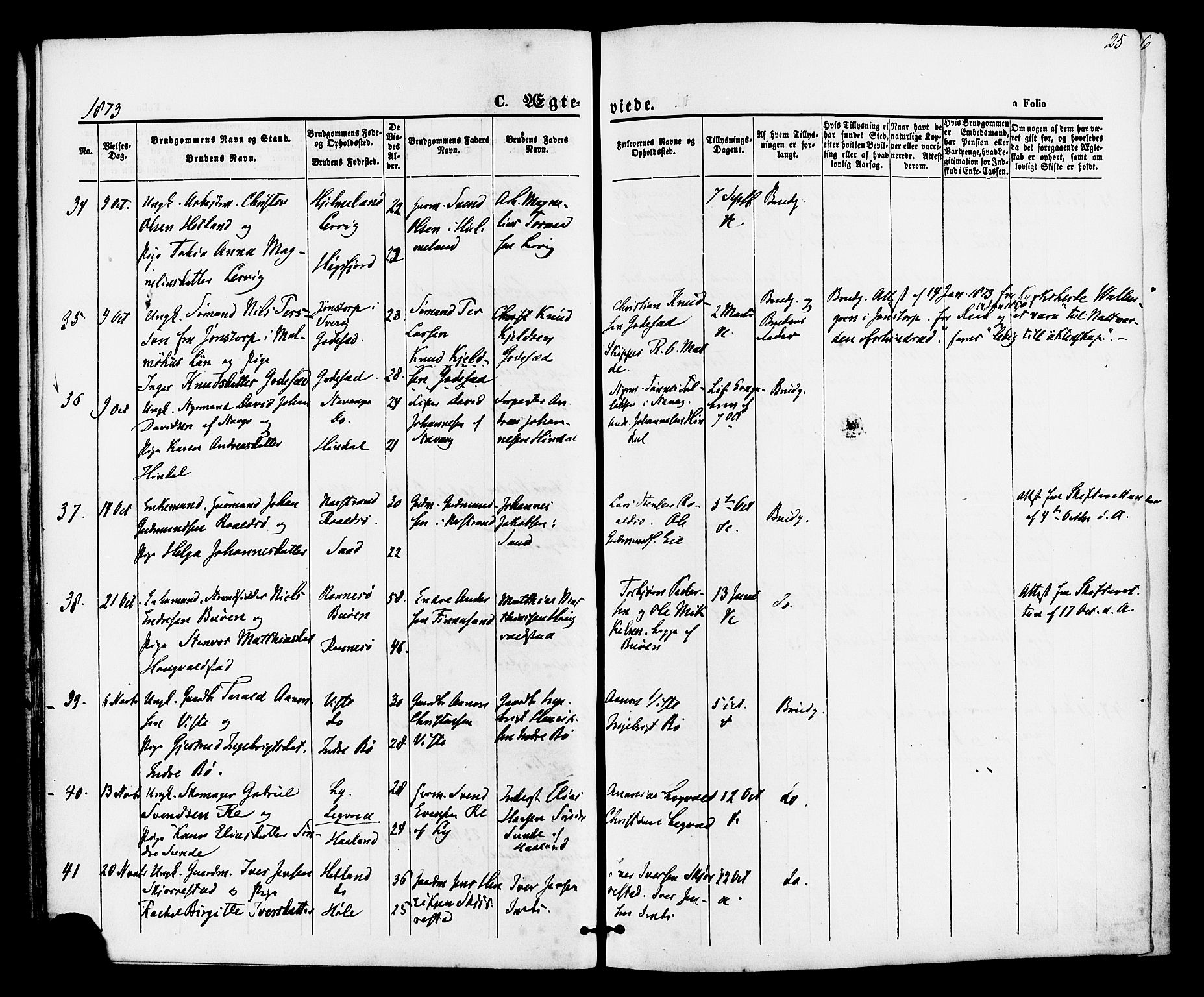 Hetland sokneprestkontor, AV/SAST-A-101826/30/30BA/L0005: Parish register (official) no. A 5, 1869-1884, p. 25