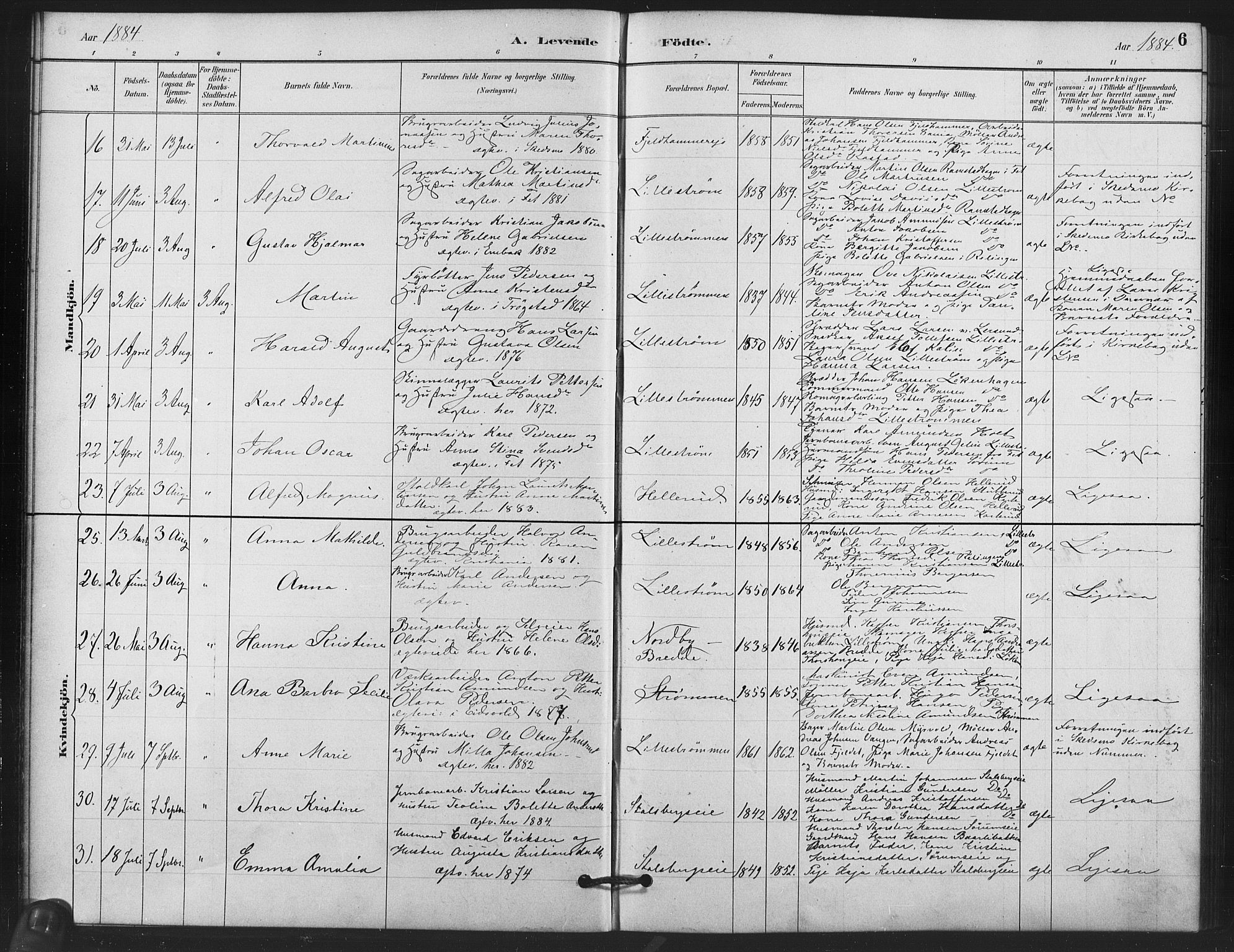 Skedsmo prestekontor Kirkebøker, AV/SAO-A-10033a/F/Fb/L0001: Parish register (official) no. II 1, 1883-1901, p. 6