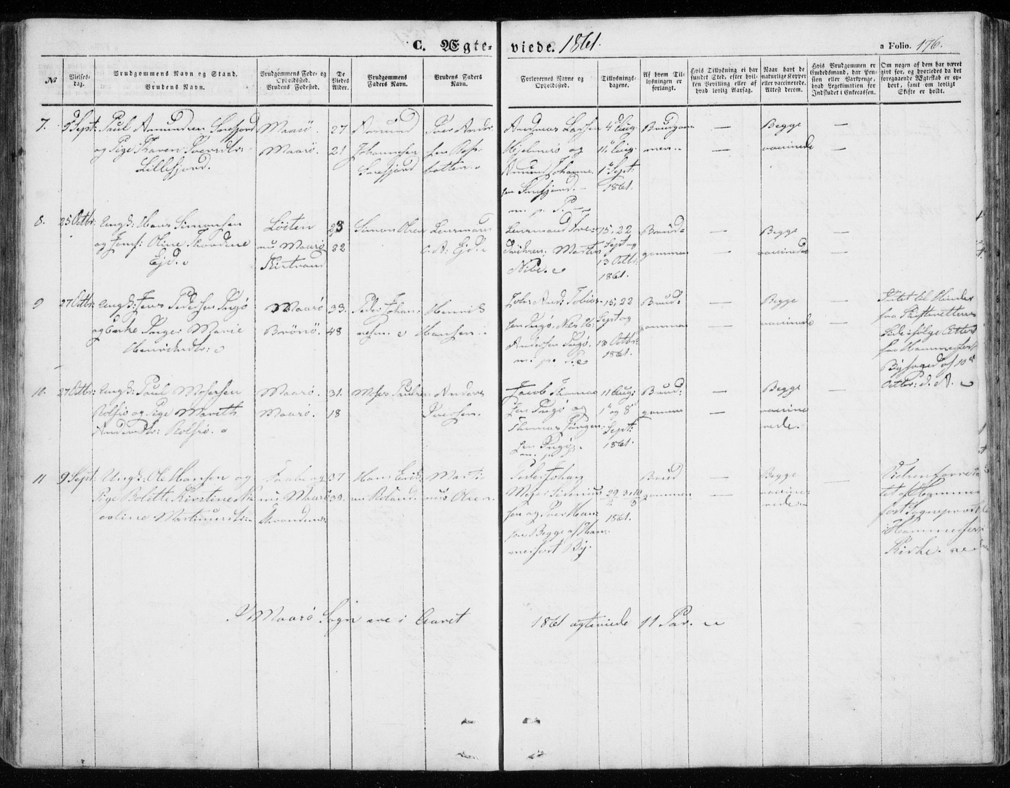 Måsøy sokneprestkontor, SATØ/S-1348/H/Ha/L0002kirke: Parish register (official) no. 2, 1852-1865, p. 176