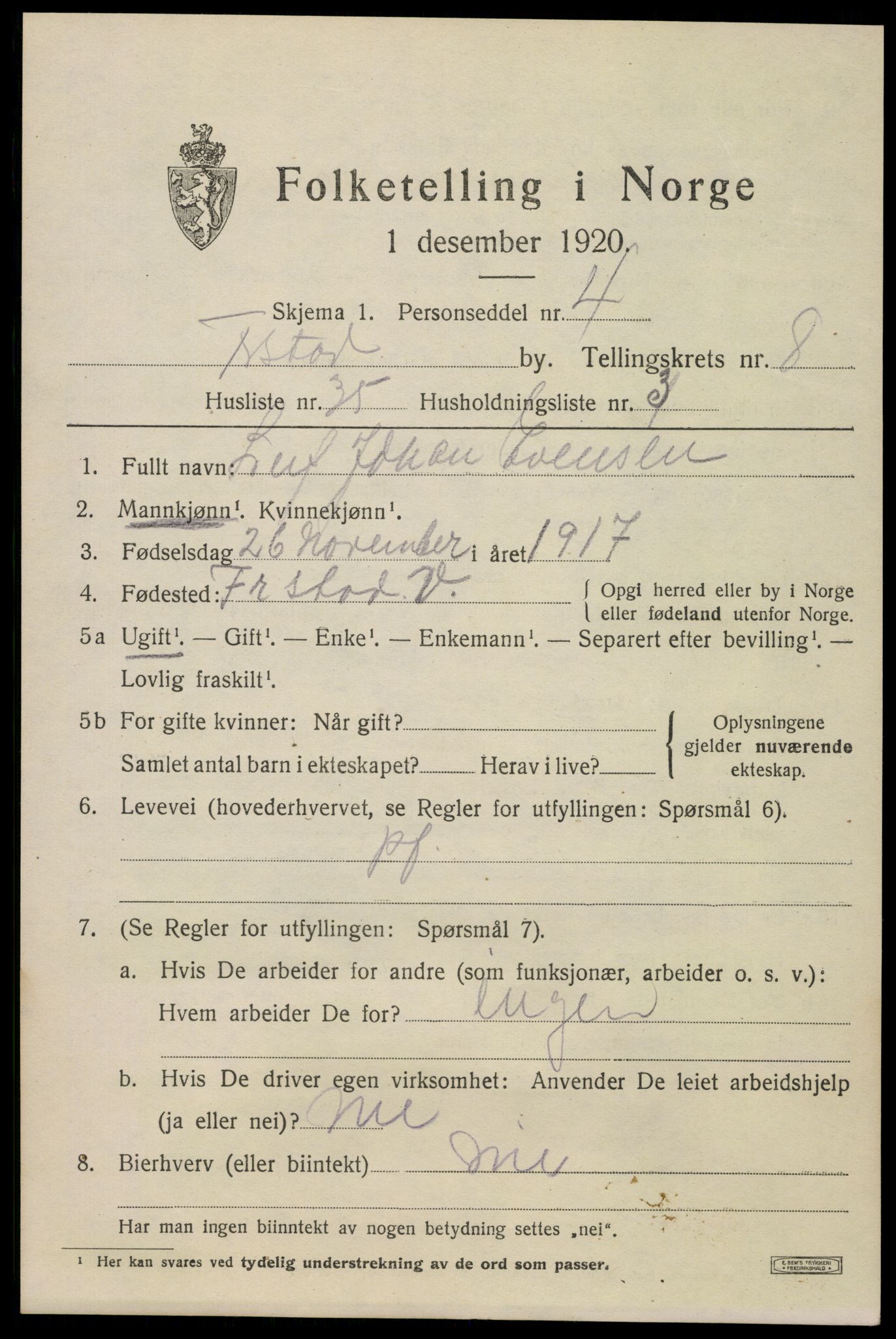 SAO, 1920 census for Fredrikstad, 1920, p. 24153