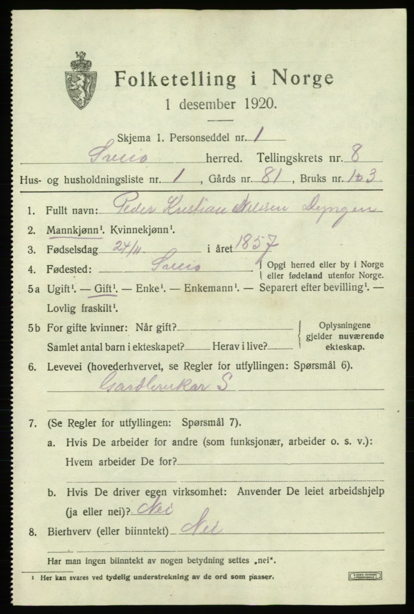 SAB, 1920 census for Sveio, 1920, p. 3738