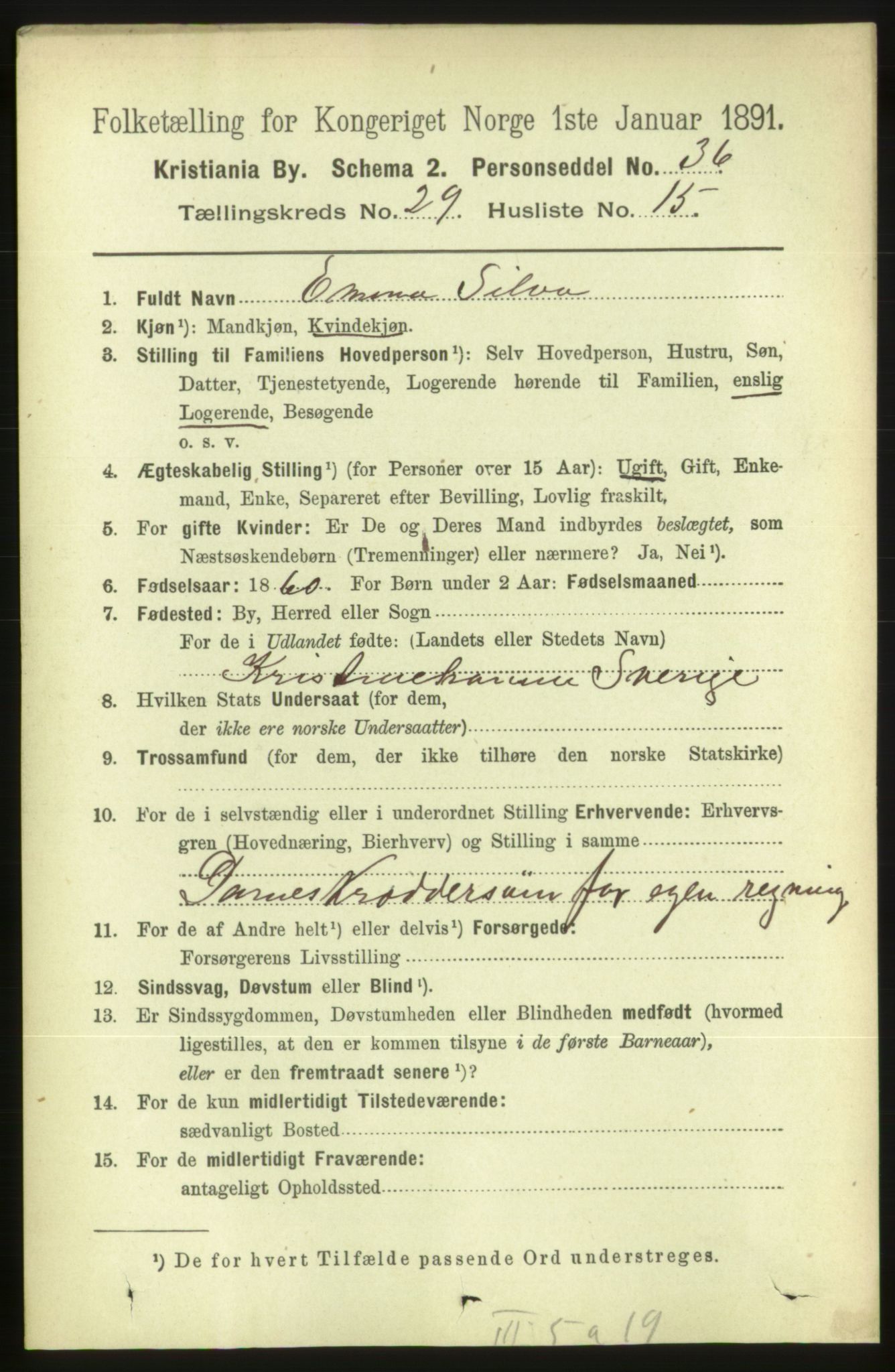 RA, 1891 census for 0301 Kristiania, 1891, p. 15277