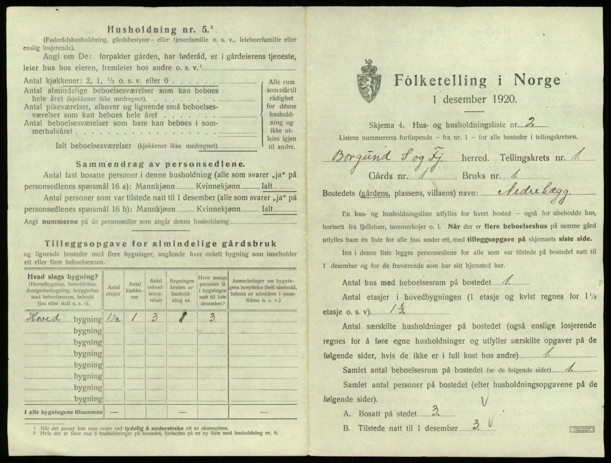 SAB, 1920 census for Borgund, 1920, p. 20