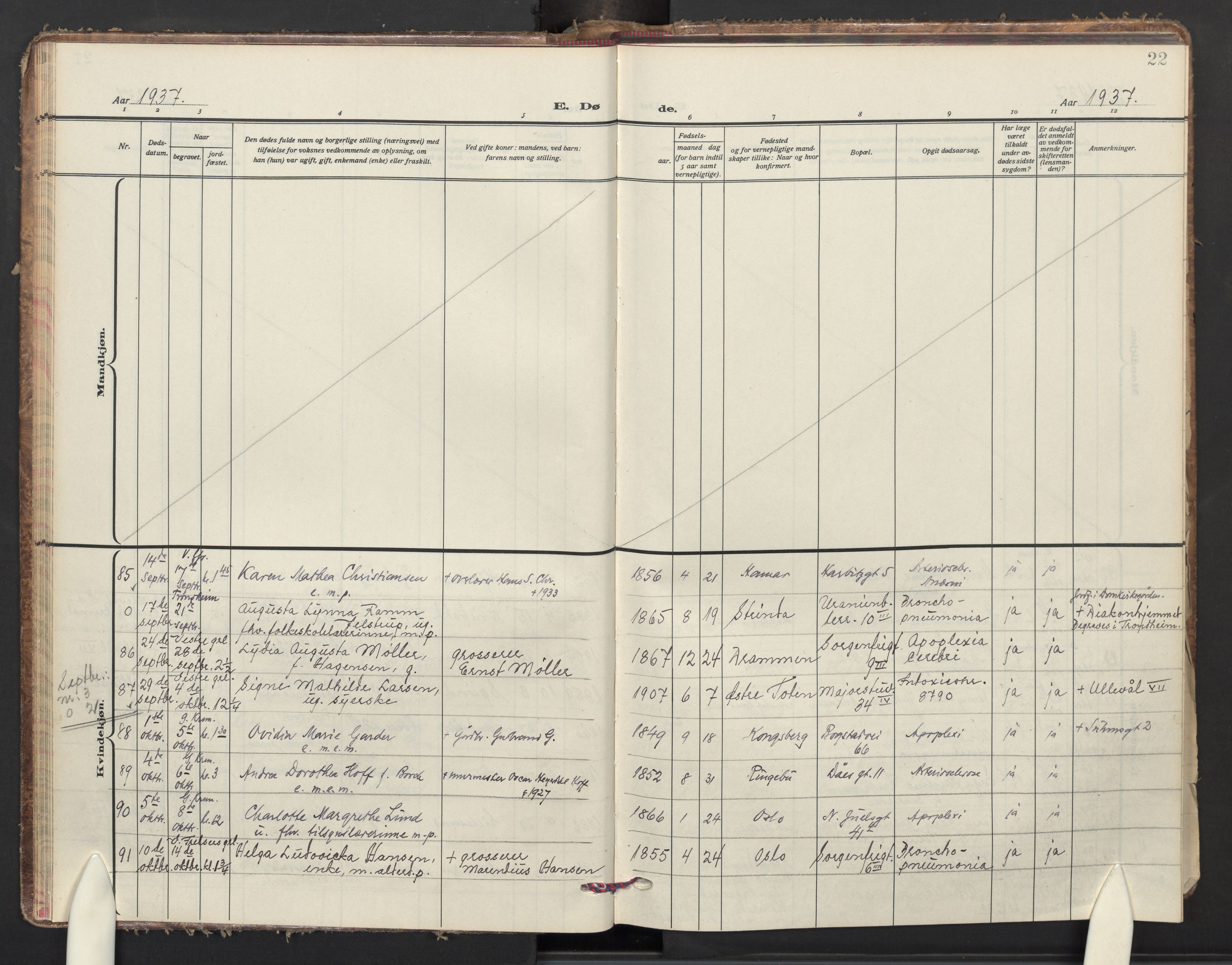 Uranienborg prestekontor Kirkebøker, AV/SAO-A-10877/F/Fa/L0018: Parish register (official) no. I 18, 1936-1948, p. 22