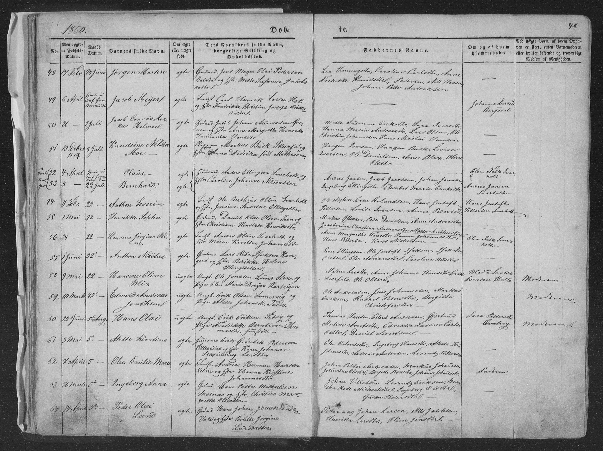 Ministerialprotokoller, klokkerbøker og fødselsregistre - Nordland, AV/SAT-A-1459/881/L1165: Parish register (copy) no. 881C02, 1854-1876, p. 48