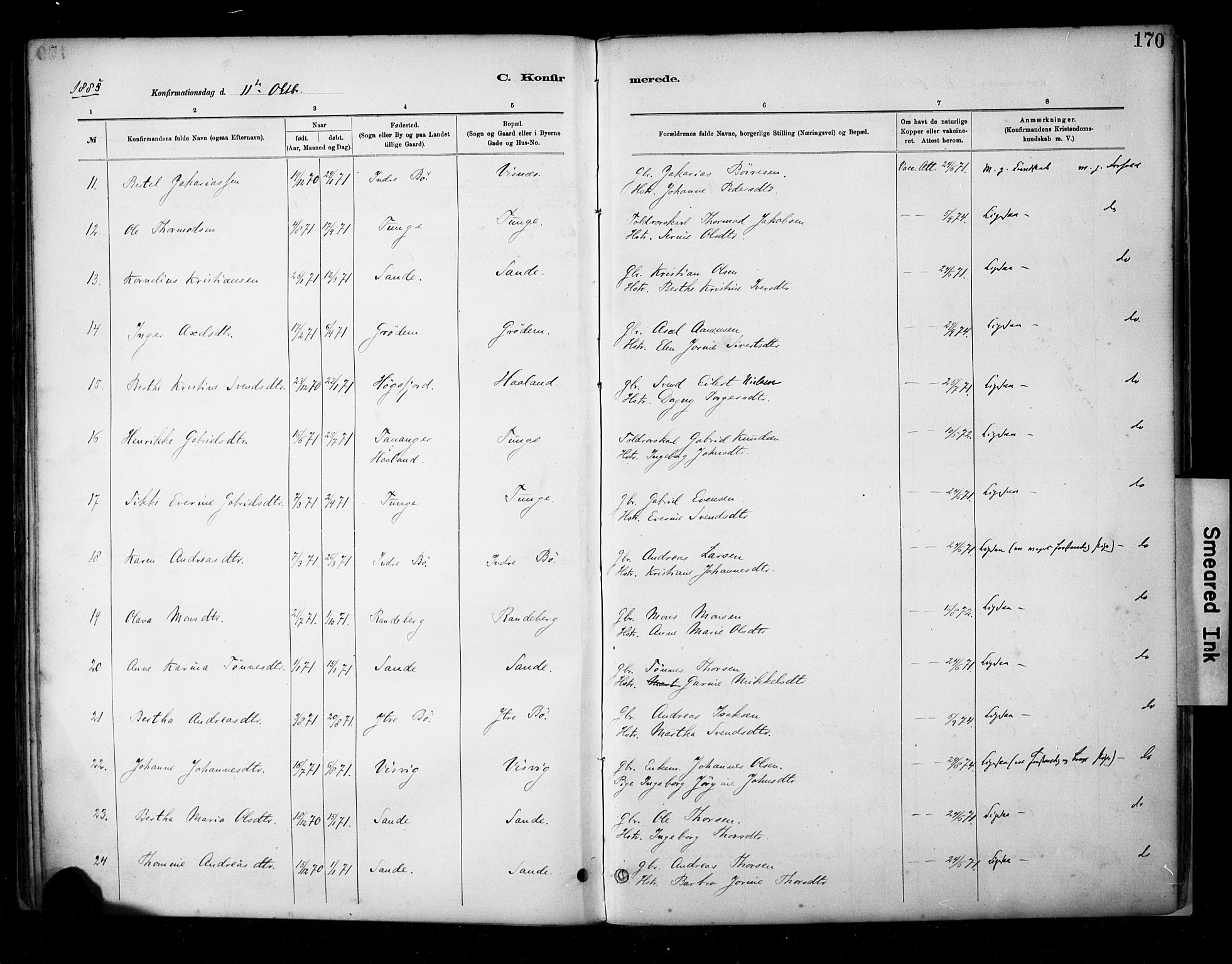 Hetland sokneprestkontor, SAST/A-101826/30/30BA/L0009: Parish register (official) no. A 9, 1882-1918, p. 170