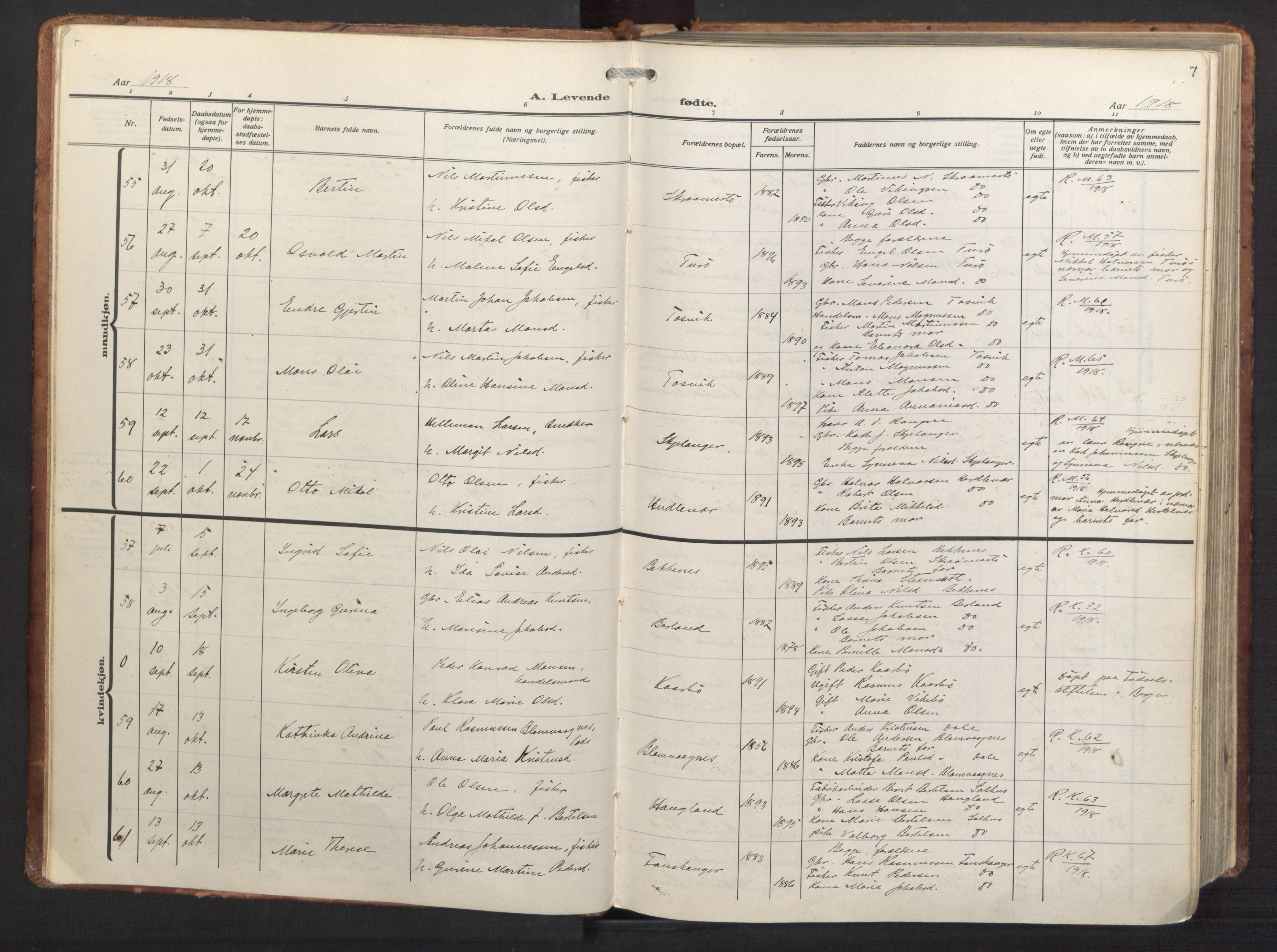 Herdla Sokneprestembete, AV/SAB-A-75701/H/Haa: Parish register (official) no. A 6, 1918-1933, p. 7