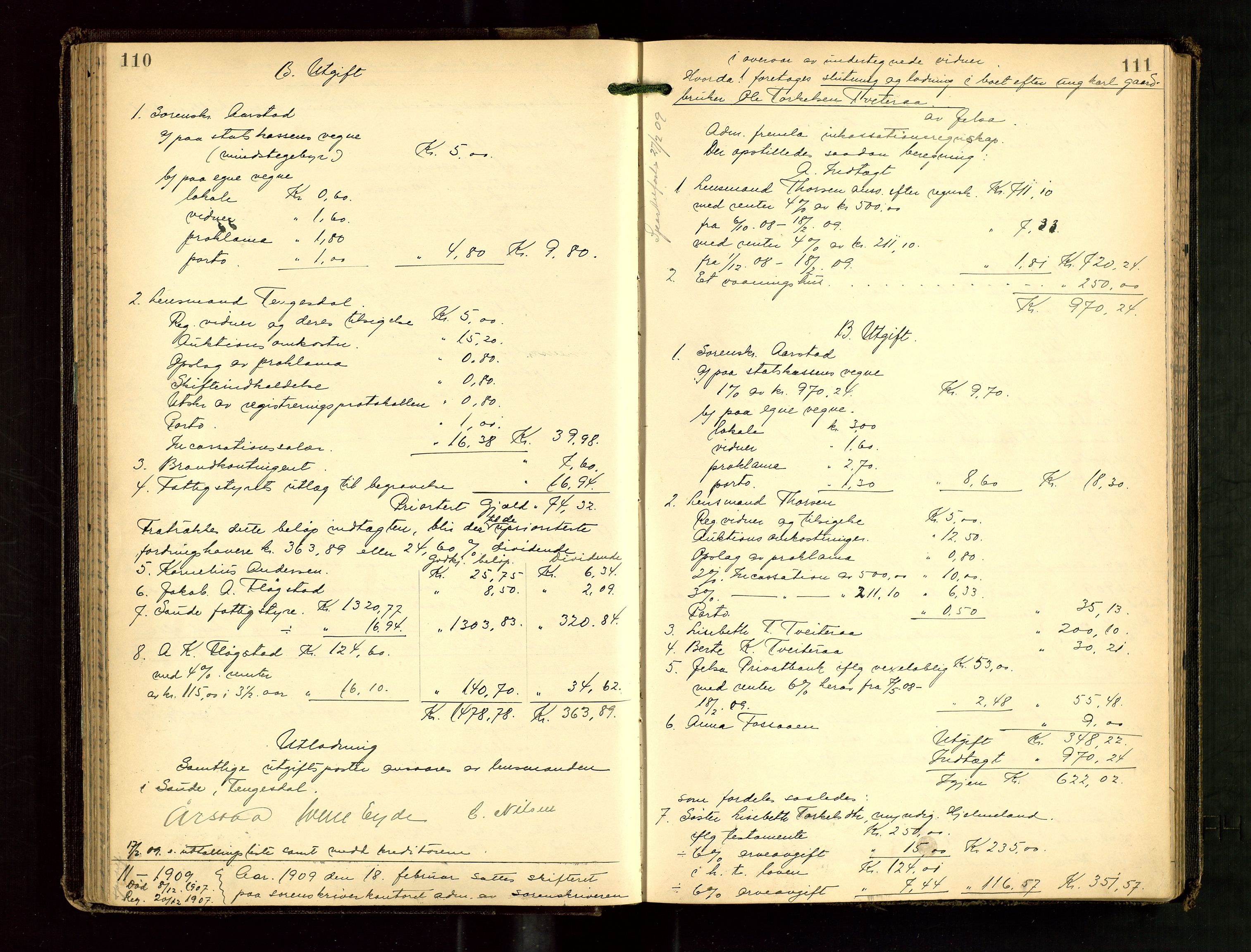 Ryfylke tingrett, AV/SAST-A-100055/001/IV/IVG/L0003: Skifteutlodningsprotokoll Med register, 1907-1912, p. 110-111