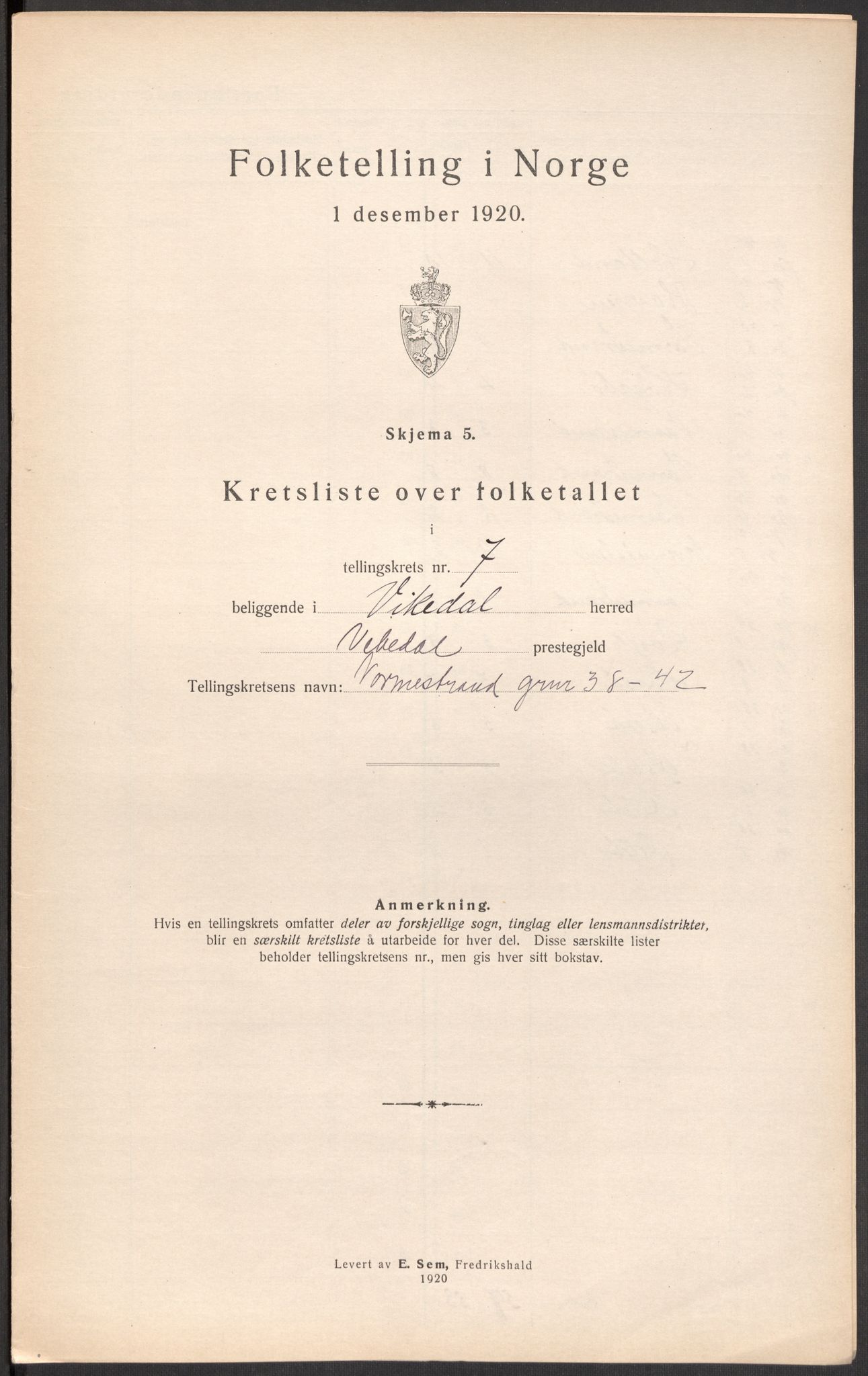 SAST, 1920 census for Vikedal, 1920, p. 90