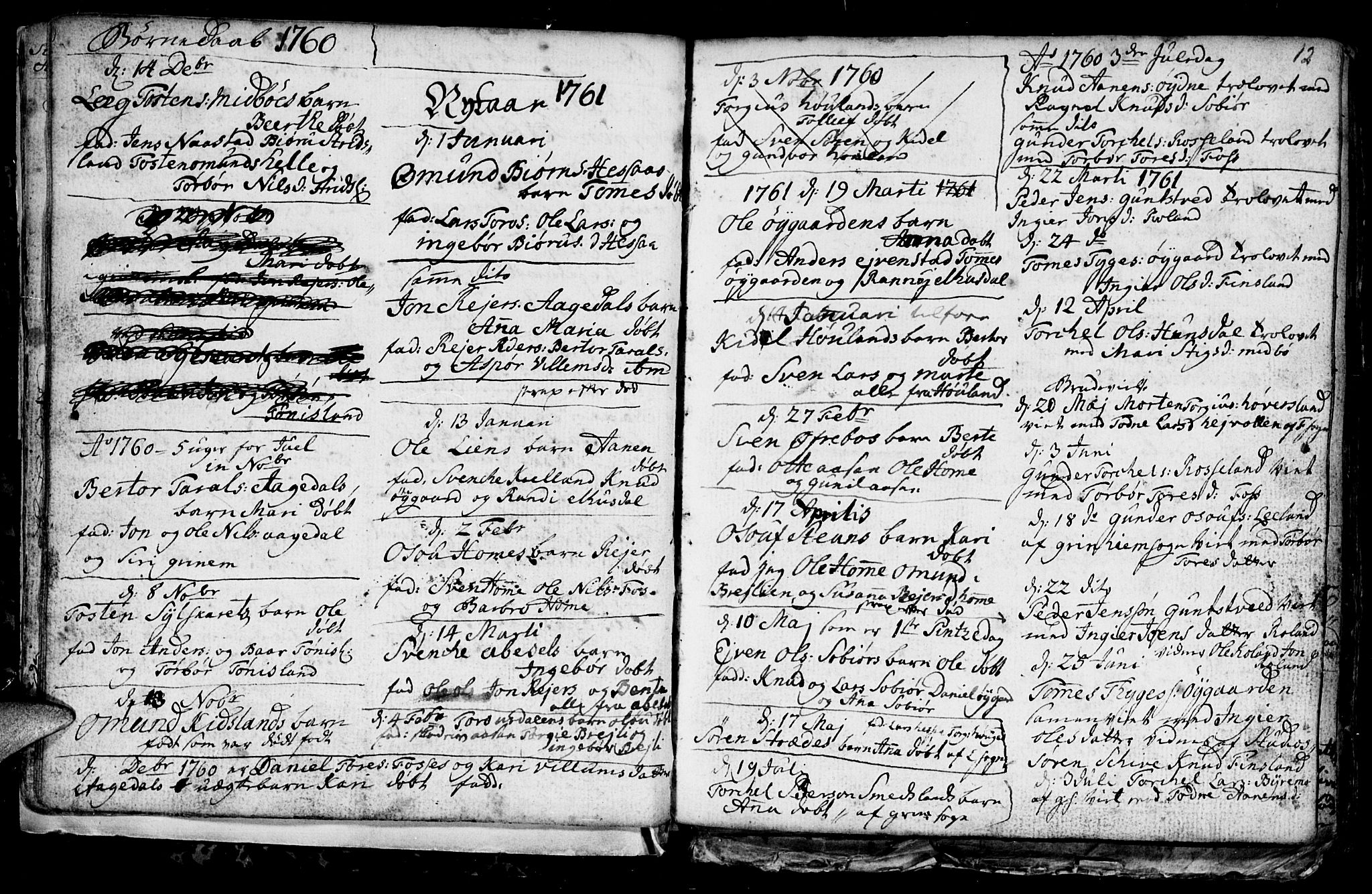 Bjelland sokneprestkontor, AV/SAK-1111-0005/F/Fb/Fba/L0002: Parish register (copy) no. B 2, 1753-1792, p. 12