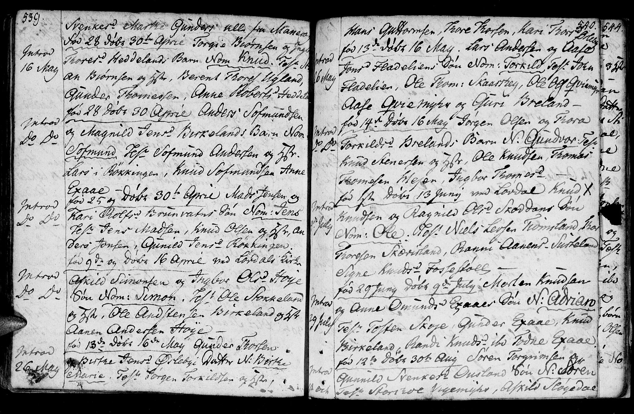 Holum sokneprestkontor, AV/SAK-1111-0022/F/Fa/Fac/L0001: Parish register (official) no. A 1, 1773-1820, p. 539-540