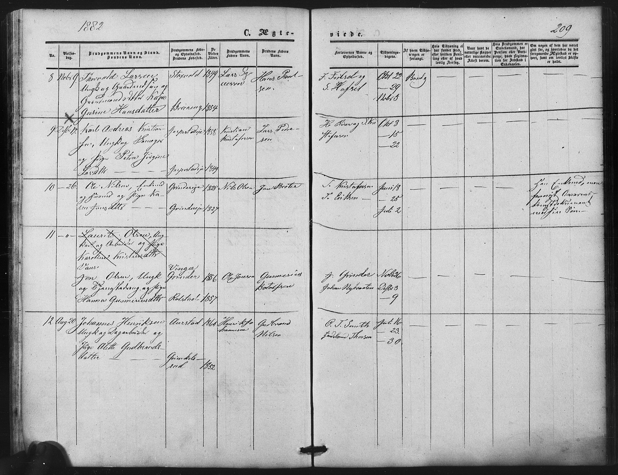 Nes prestekontor Kirkebøker, SAO/A-10410/F/Fb/L0001: Parish register (official) no. II 1, 1859-1882, p. 209