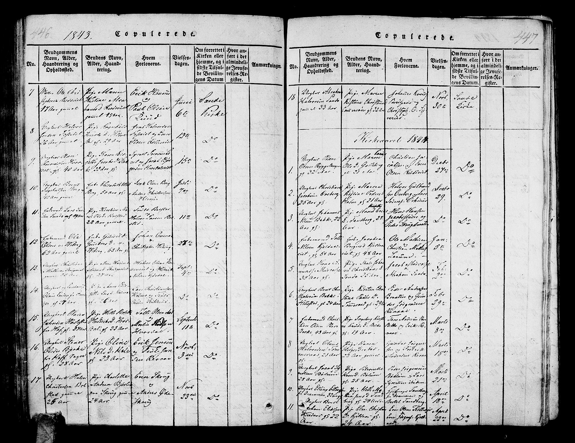 Sande Kirkebøker, SAKO/A-53/G/Ga/L0001: Parish register (copy) no. 1, 1814-1847, p. 446-447