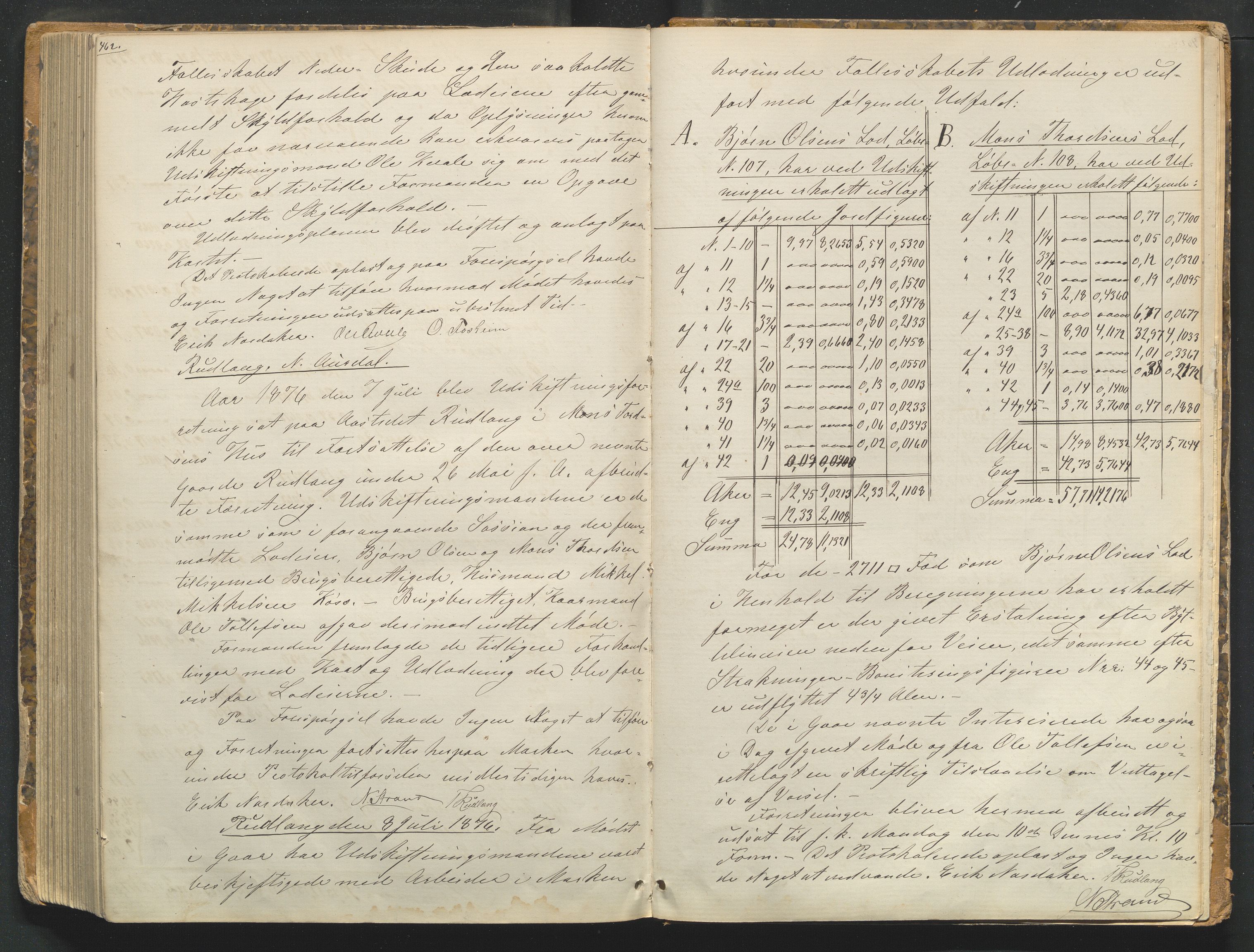 Utskiftningsformannen i Oppland fylke, AV/SAH-JORDSKIFTEO-001/H/Ha/Hag/L0003/0001: Forhandlingsprotokoller / Forhandlingsprotokoll - Valdres, 1871-1876, p. 442-443