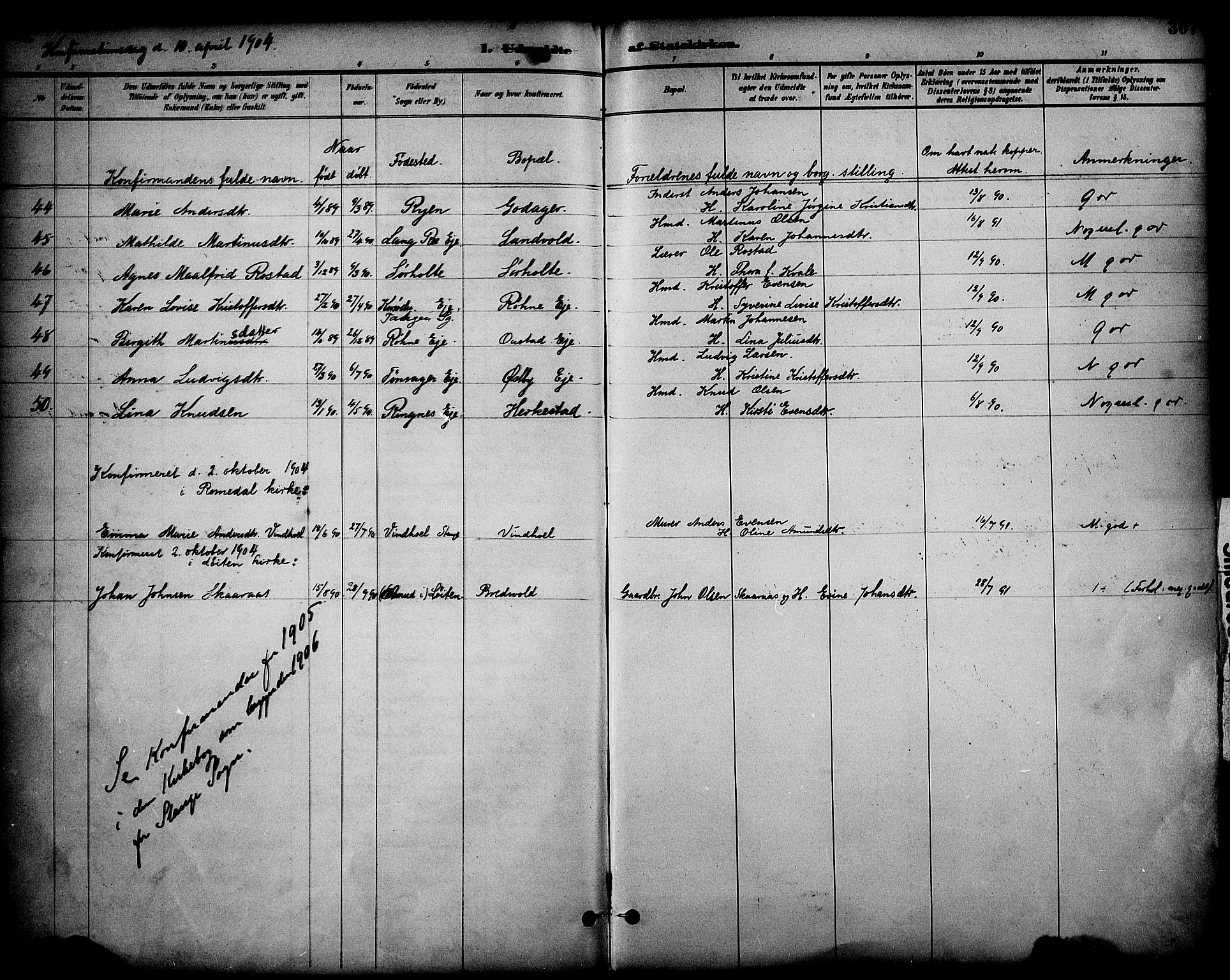 Stange prestekontor, SAH/PREST-002/K/L0020: Parish register (official) no. 20, 1894-1905, p. 307