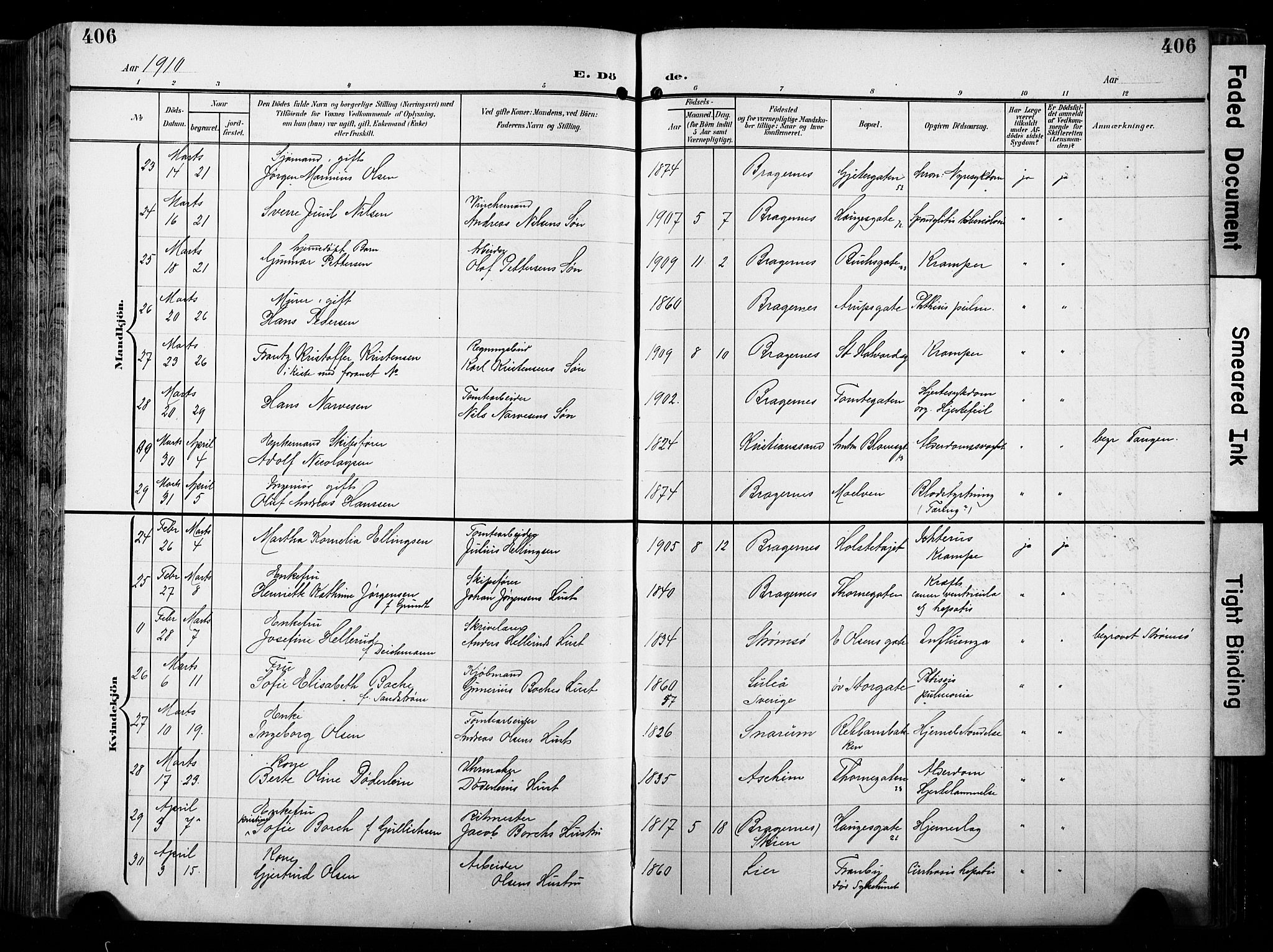 Bragernes kirkebøker, AV/SAKO-A-6/F/Fb/L0009: Parish register (official) no. II 9, 1902-1911, p. 406