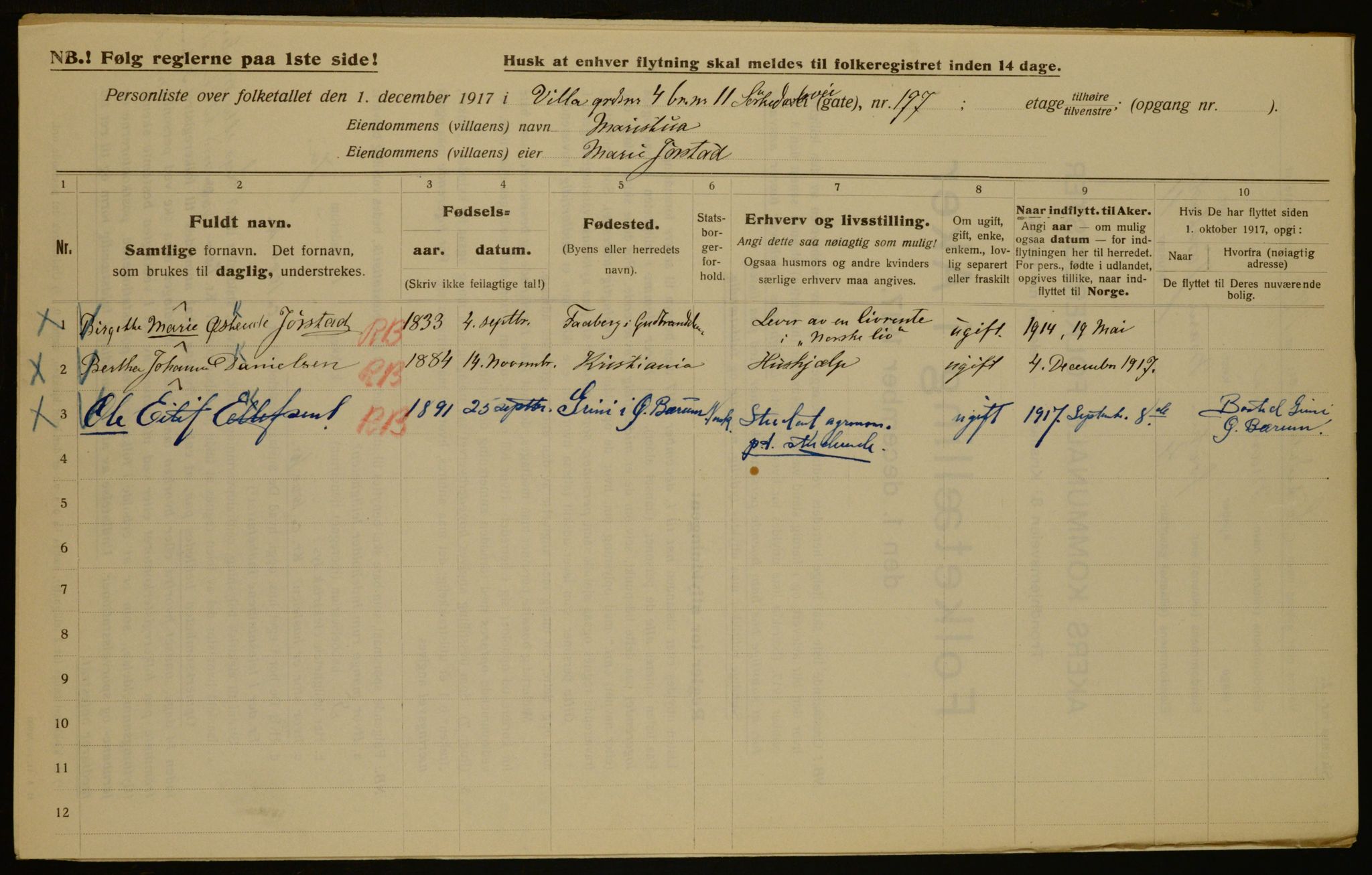 OBA, Municipal Census 1917 for Aker, 1917, p. 52