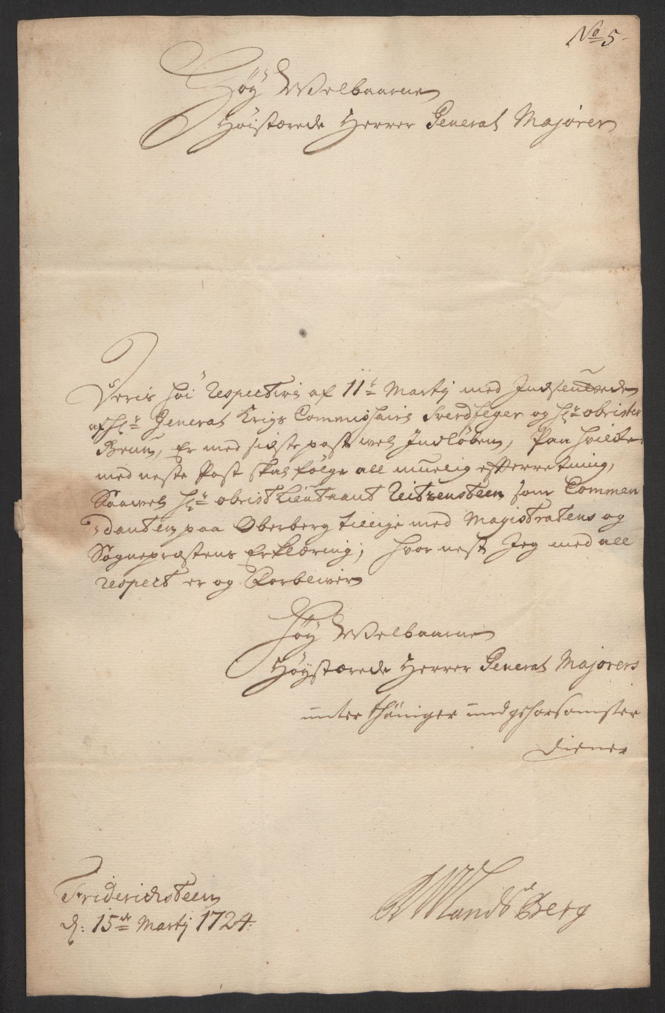 Kommanderende general (KG I) med Det norske krigsdirektorium, AV/RA-EA-5419/D/L0153: Fredriksten festning: Brev, inventarfortegnelser og regnskapsekstrakter, 1724-1729, p. 37