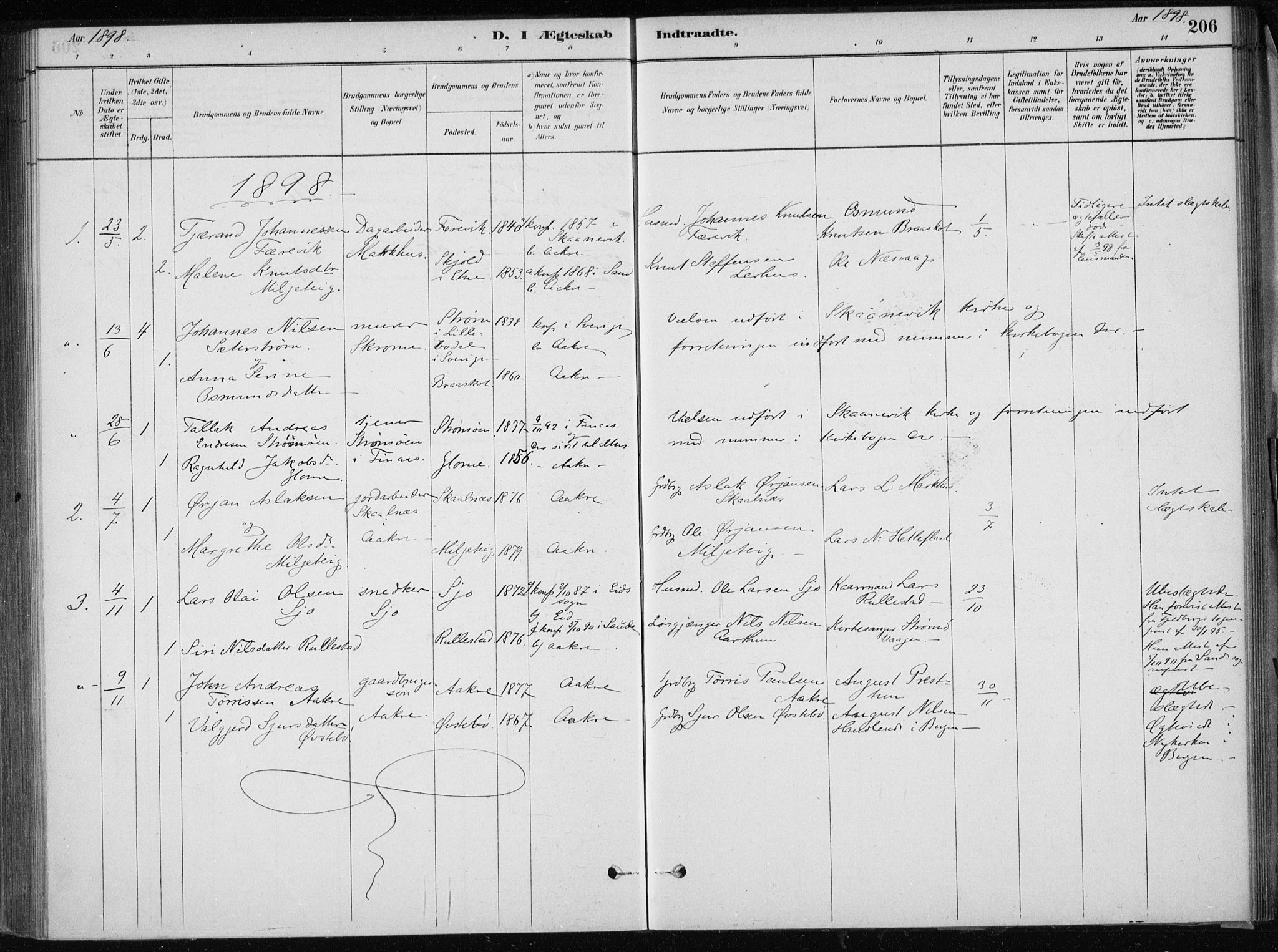 Skånevik sokneprestembete, SAB/A-77801/H/Haa: Parish register (official) no. E  1, 1879-1901, p. 206