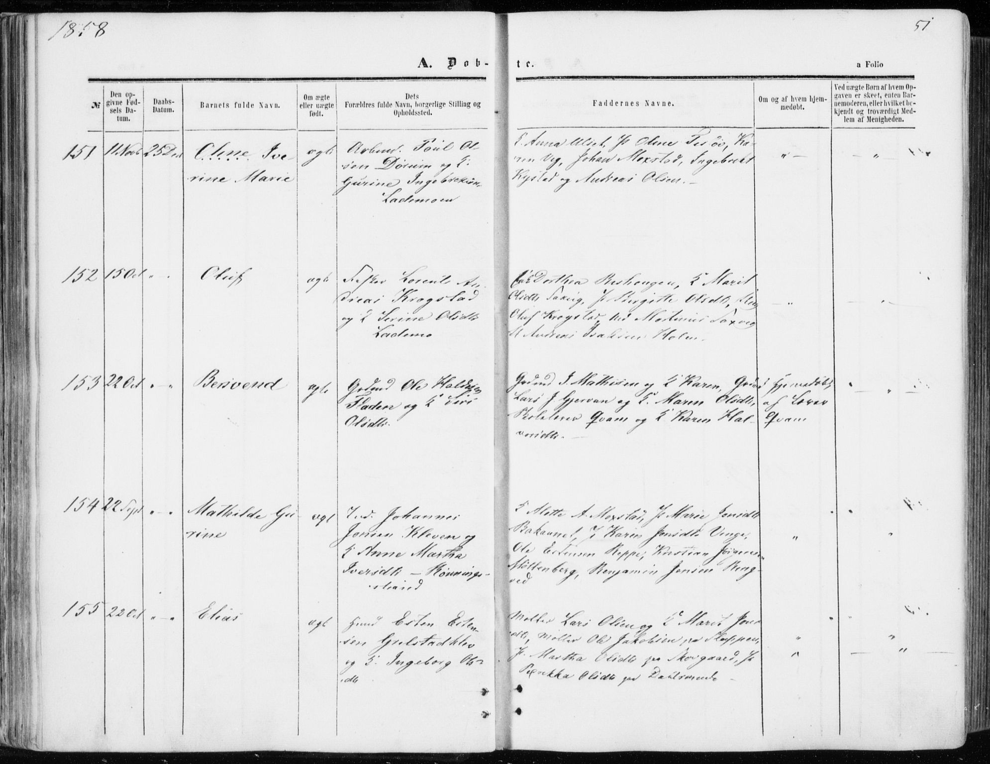 Ministerialprotokoller, klokkerbøker og fødselsregistre - Sør-Trøndelag, SAT/A-1456/606/L0292: Parish register (official) no. 606A07, 1856-1865, p. 51